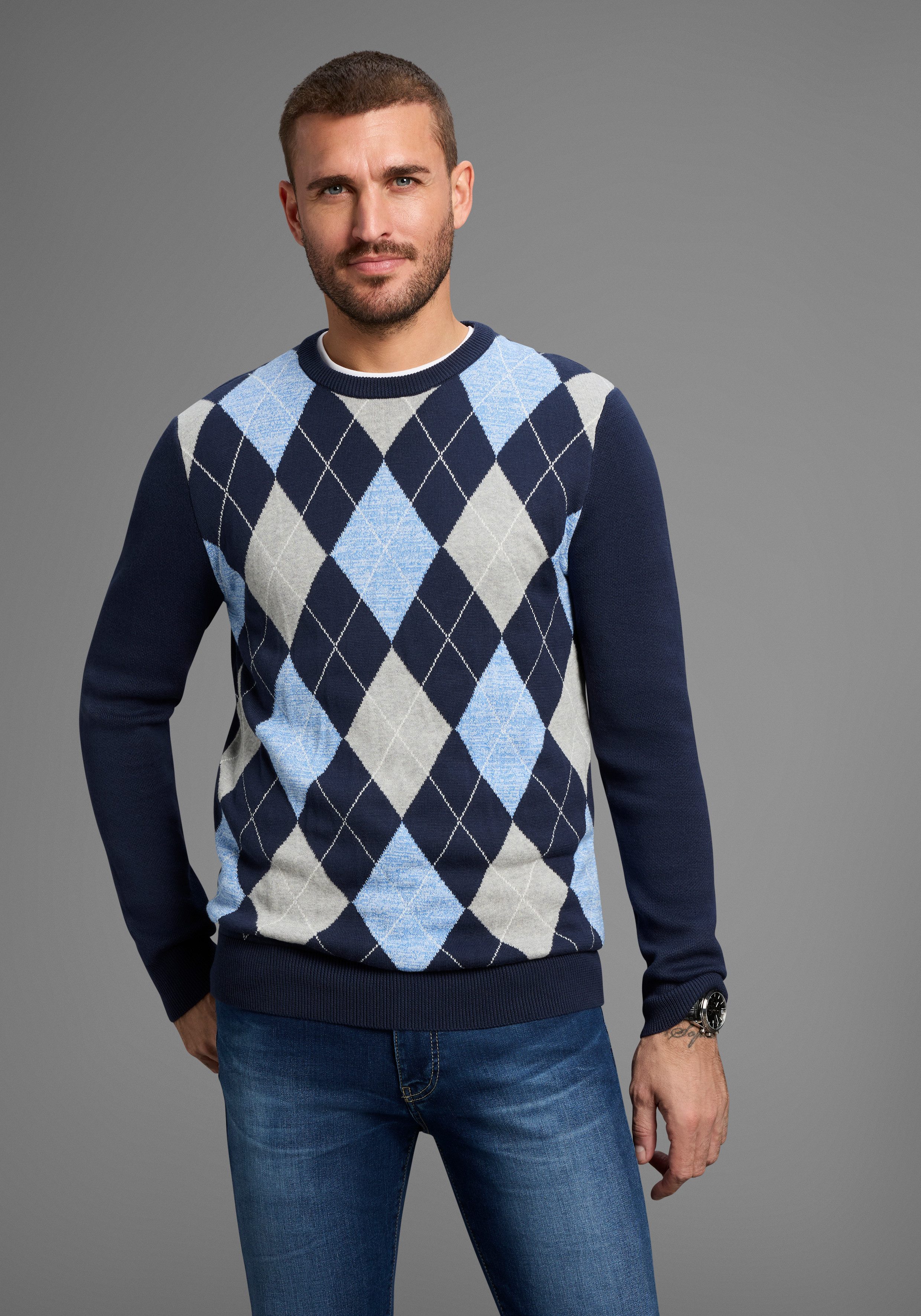 DELMAO Rundhalspullover Neue Kollektion! mit Rautenmuster günstig online kaufen