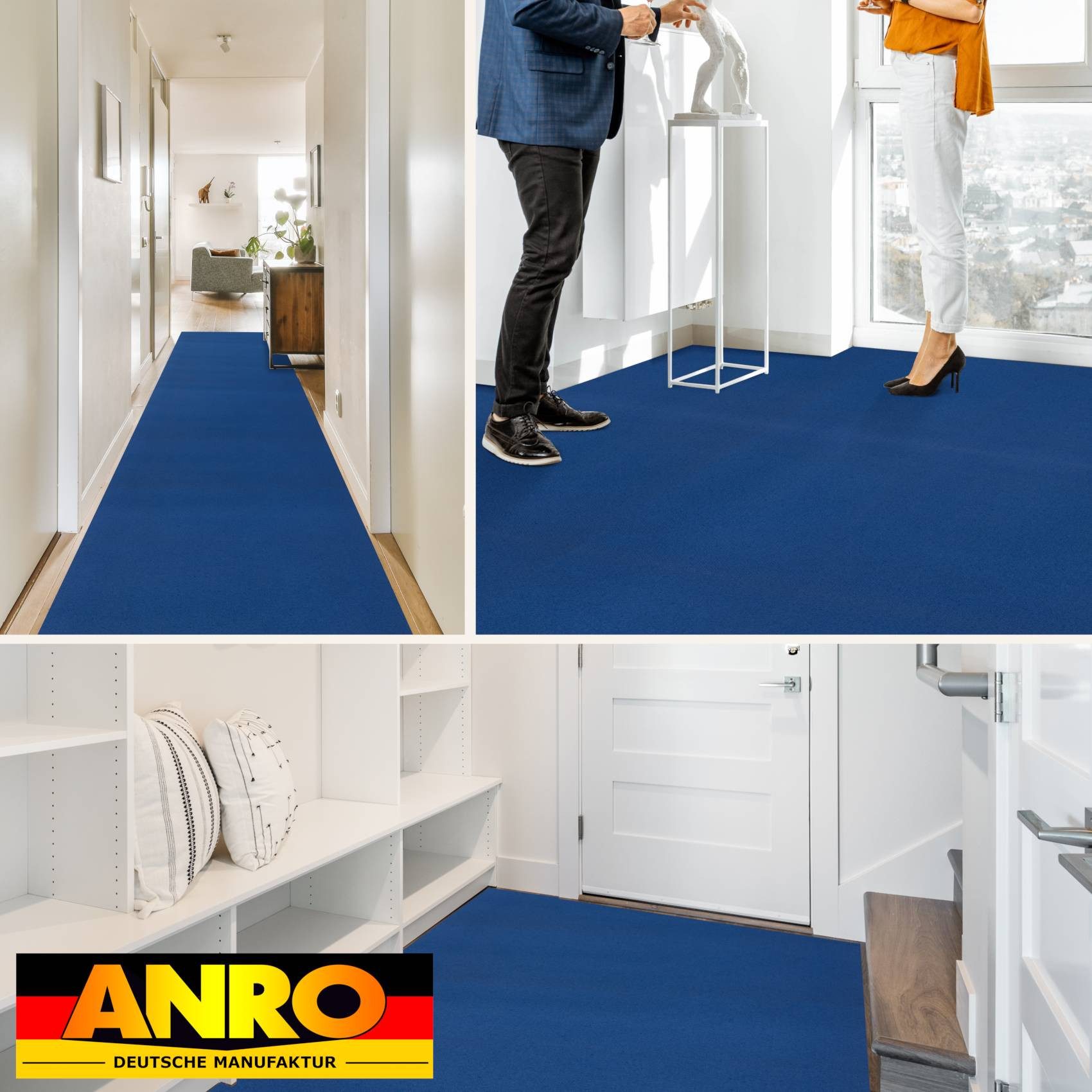 ANRO Teppich AXEL Eventteppich BFl-S1 Uni Messeteppich Läufer, Rechteckig, Höhe: 3 mm, schwer entflammbar Läufer 100x60cm Einfarbig Blau – Bild 4 von 5