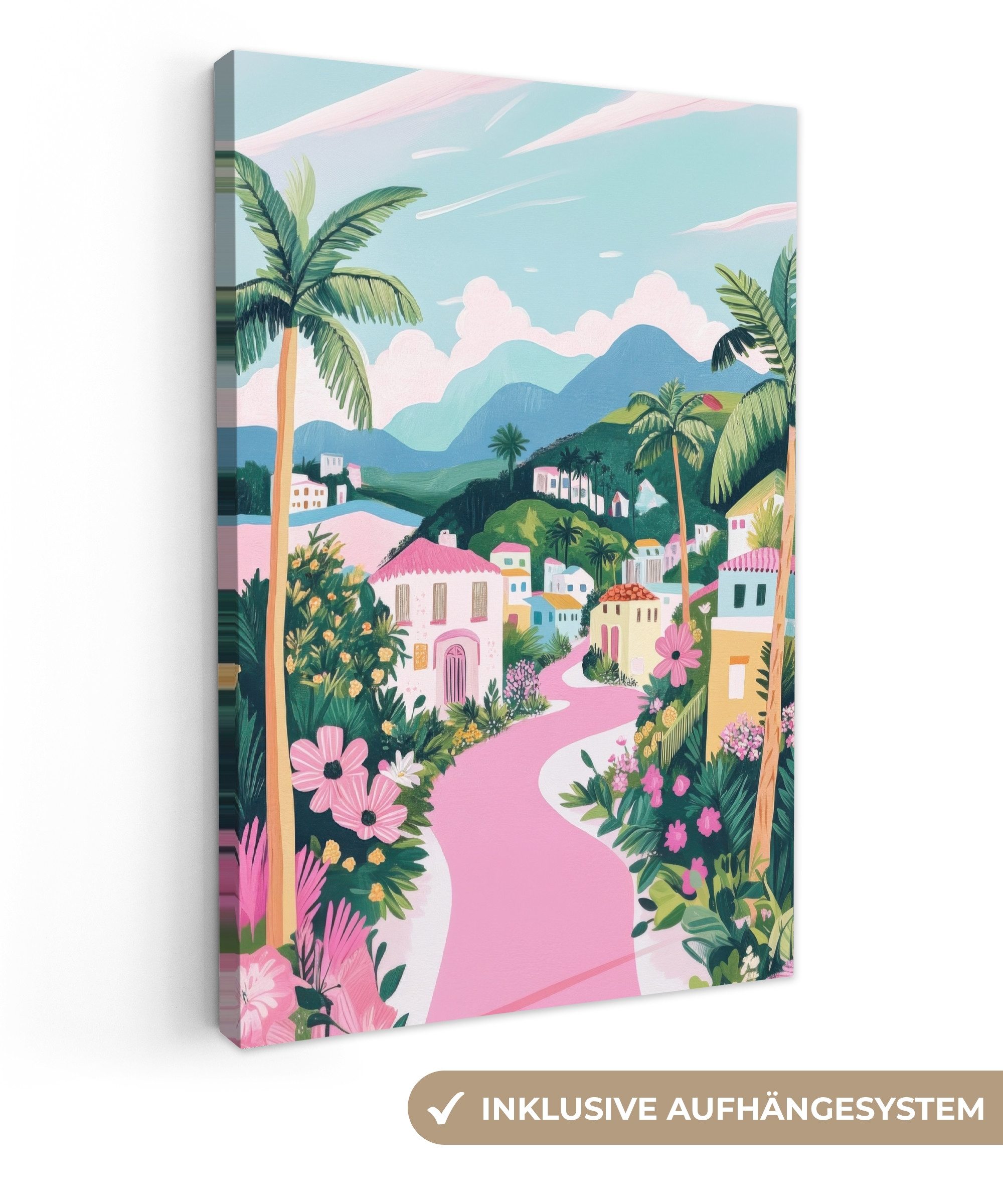 OneMillionCanvasses® Leinwandbild Bunt - Häuser - Hügel - Rosa, Fotodruck ( günstig online kaufen