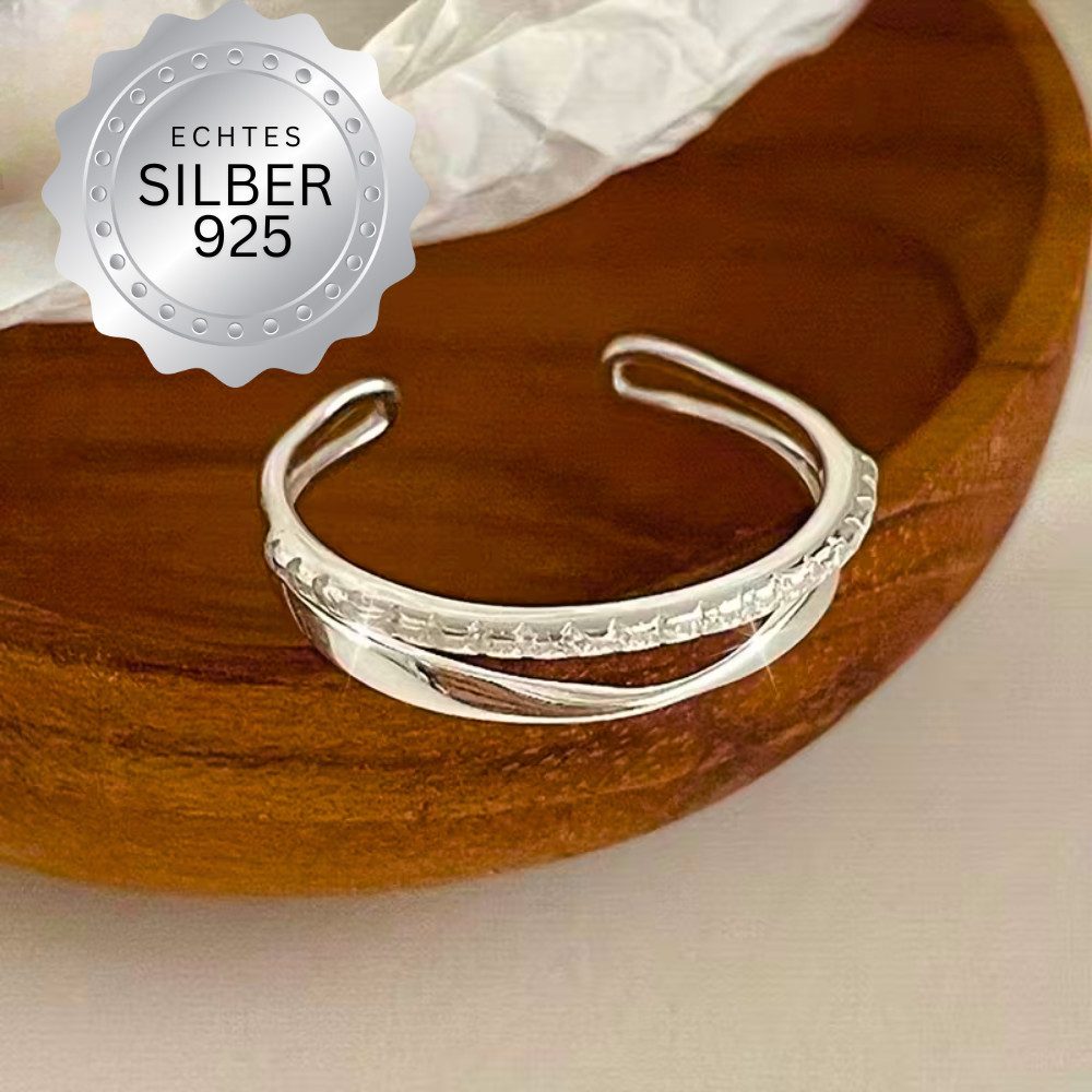 XCOAST Fingerring XCOAST Ring Damen 925 Silber – Infinity Line Unendlichkeitsring (1-tlg., Größe verstellbar), doppellagiges Design, Zirkonia, minimalistisch