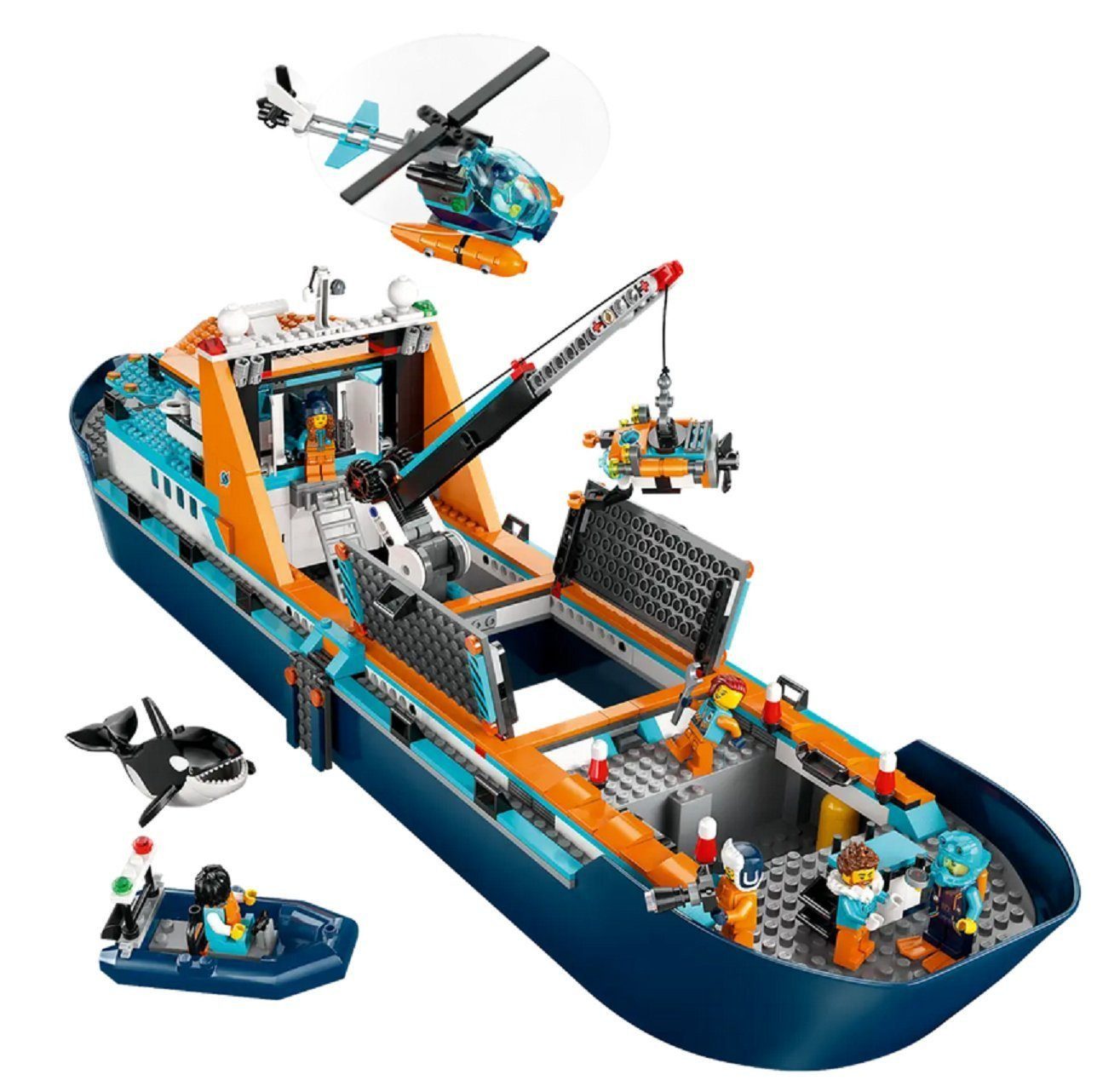 LEGO® Konstruktionsspielsteine City Arktis-Forschungsschiff,großes schwimmfähiges-Boot+Hubschrauber, (Geschenk Weihnachten, Geburtstag, Frauen Männer Kinder, 815 St., Baukasten Kinder & Erwachsene, Sale), Bausteine Konstruktionssteine, Bausatz, Spielzeug, Klemmbausteine