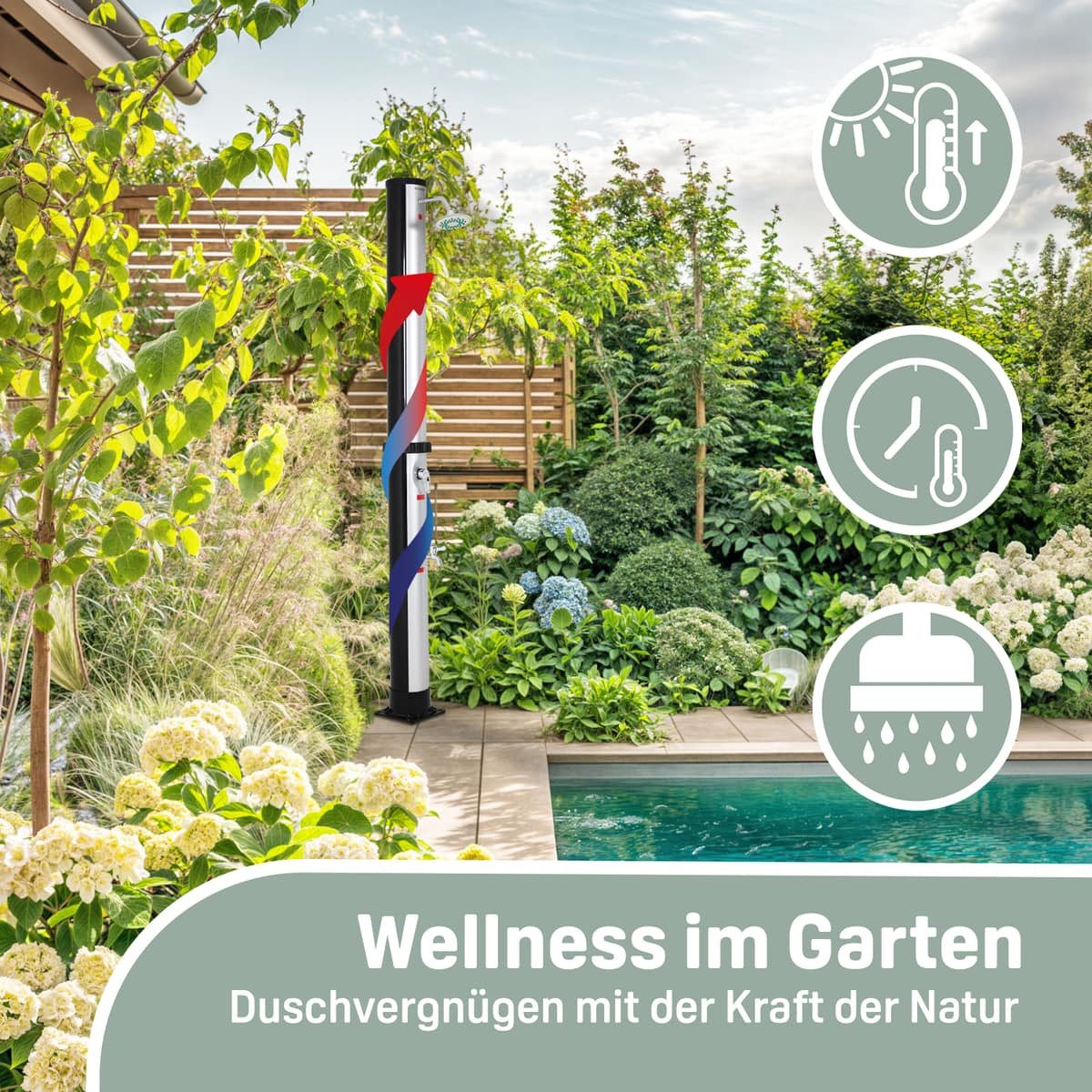 monzana Solardusche Solardusche 35L, 35 Liter Gartendusche Campingdusche Pooldusche Schwarz Silber