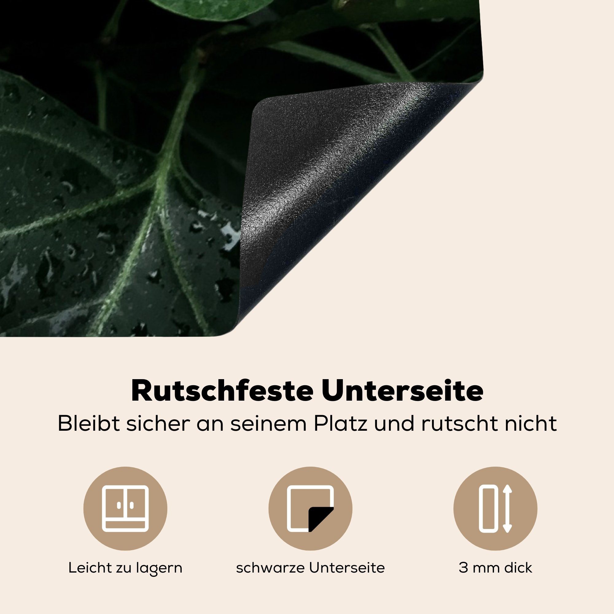 MuchoWow Herdblende-/Abdeckplatte Nahaufnahme von tlg), Vinyl, auf 81x52 für großen Blättern, küche, Schutz (1 cm, Induktionskochfeld Ceranfeldabdeckung Regentropfen die