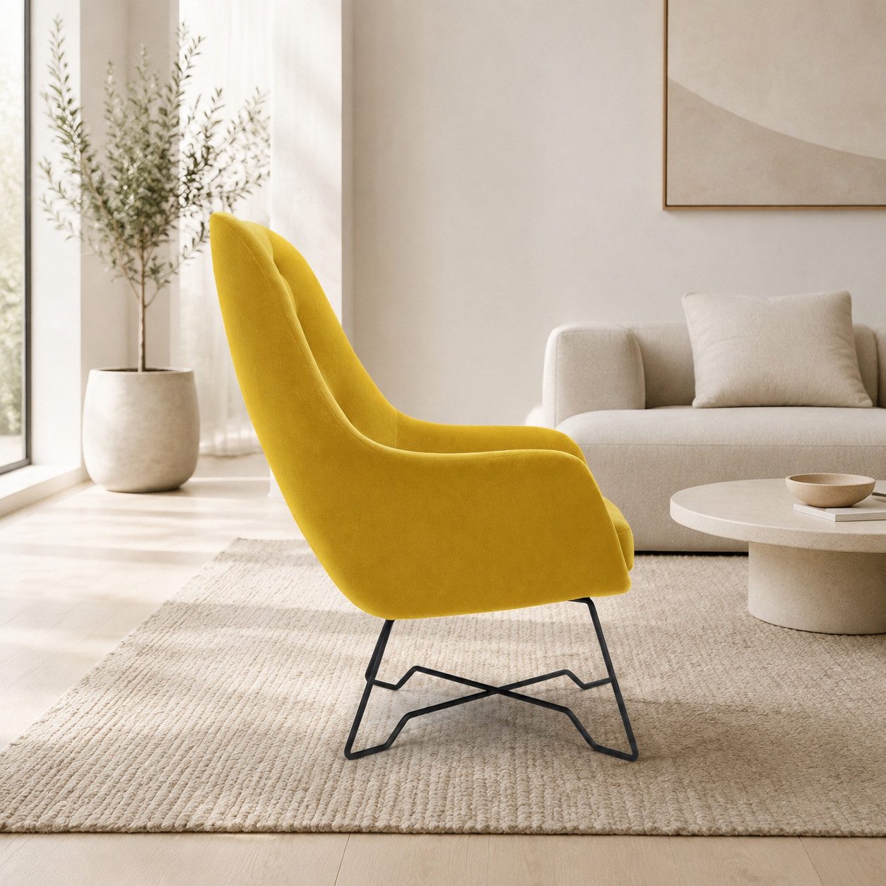 Goldstoff Sessel Polstersessel Wohnzimmer mit PUR-Schaum & gepolsterter Rückenlehne (Relaxsessel Einzelstück, 1-St., Polstersessel Komfortzone), Lesesessel Komfortsessel für Wohnbereich mit bequemer Polsterung