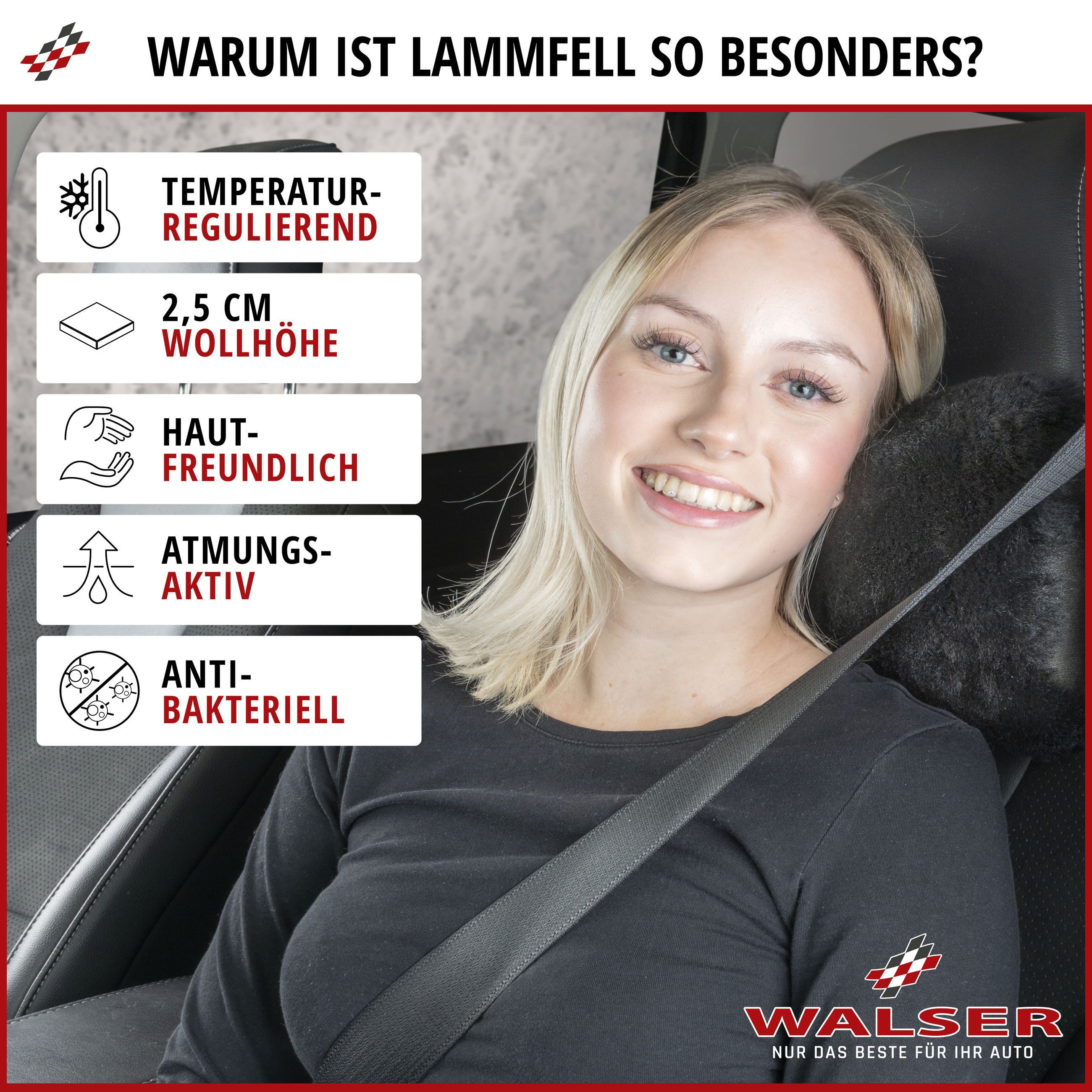 WALSER Reisekissen WALSER Nackenstütze Mila aus Lammfell schwarz, 1 Stück, 1-tlg.