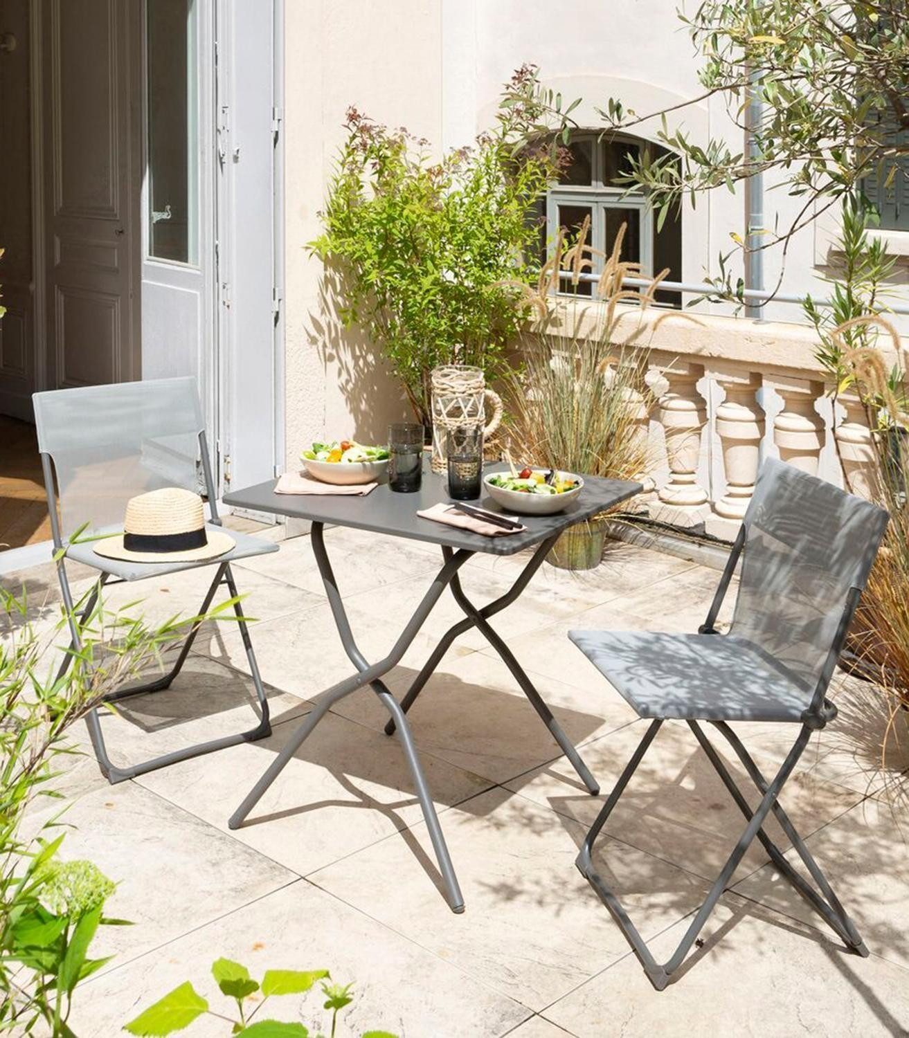 Lafuma Gartentisch BALCONY NATURA COLORBLOCK, Anthrazit, Stahl, zusammenklappbar, B 64 x H 73 x T 70 cm
