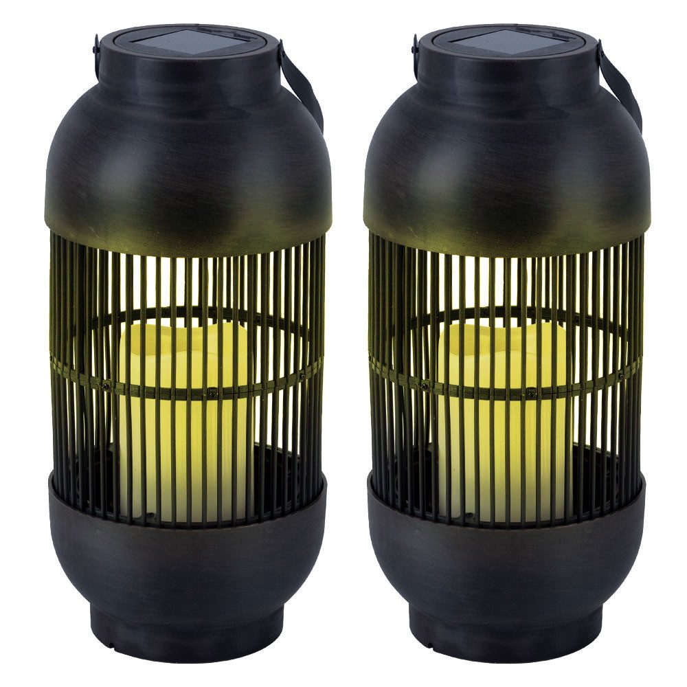 Expo Börse LED Außen-Tischleuchte, LED-Leuchtmittel fest verbaut, Warmweiß, LED Solarleuchte Tischlampe Laterne Kerze warmweiß H 33 cm 2er Set