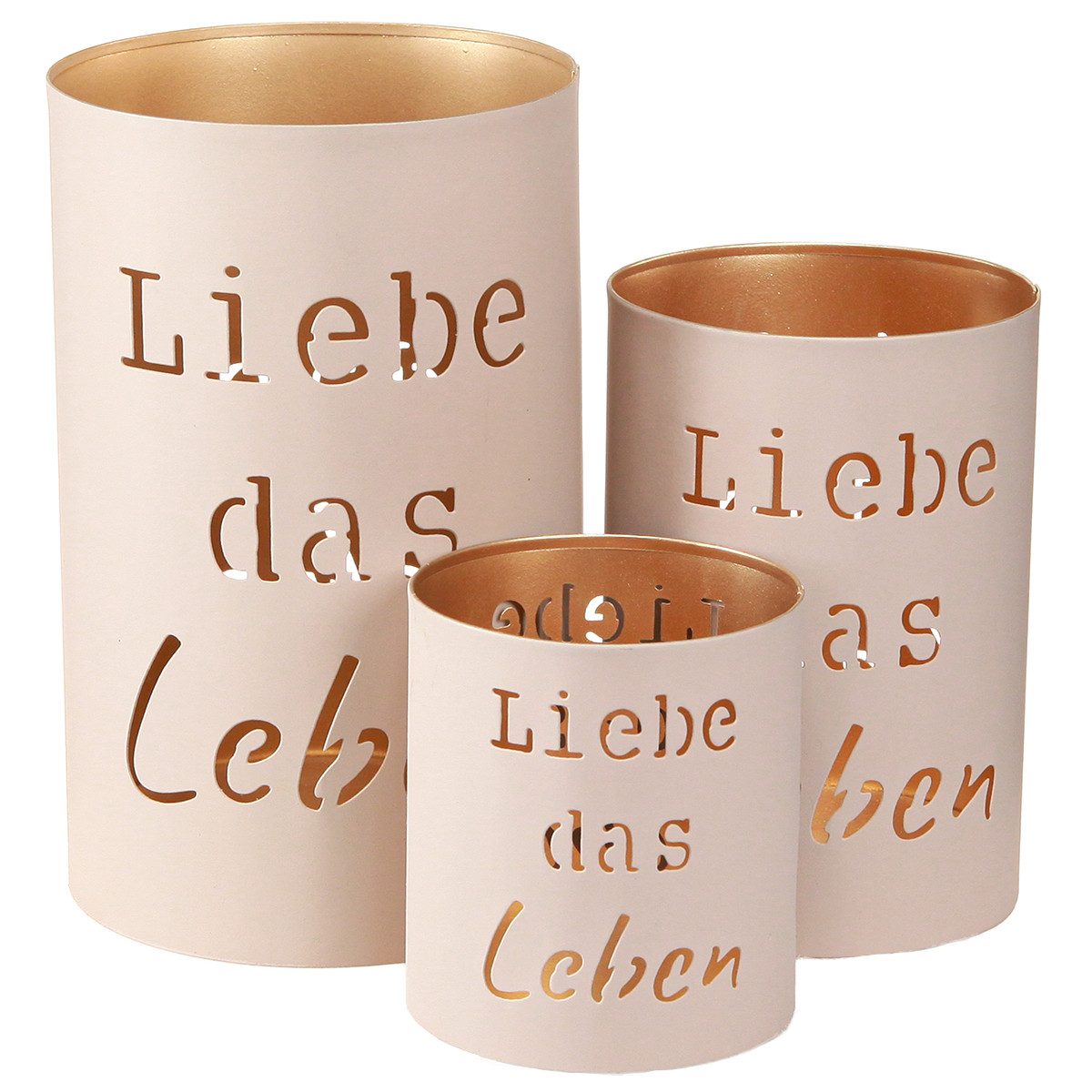 Florists Products Windlicht Windlicht Liebe das Leben Beige Gold Ø13/10,5/9cm Set Deko