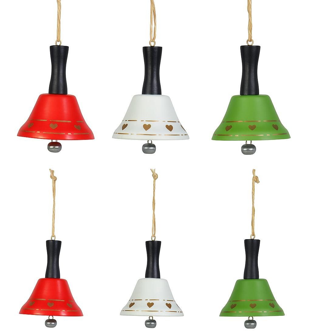 RIFFELMACHER & WEINBERGER Weihnachtsbaumkugel Glocken Hänger 6er Set, 6,5x8,5 cm, Rot Weiß Grü