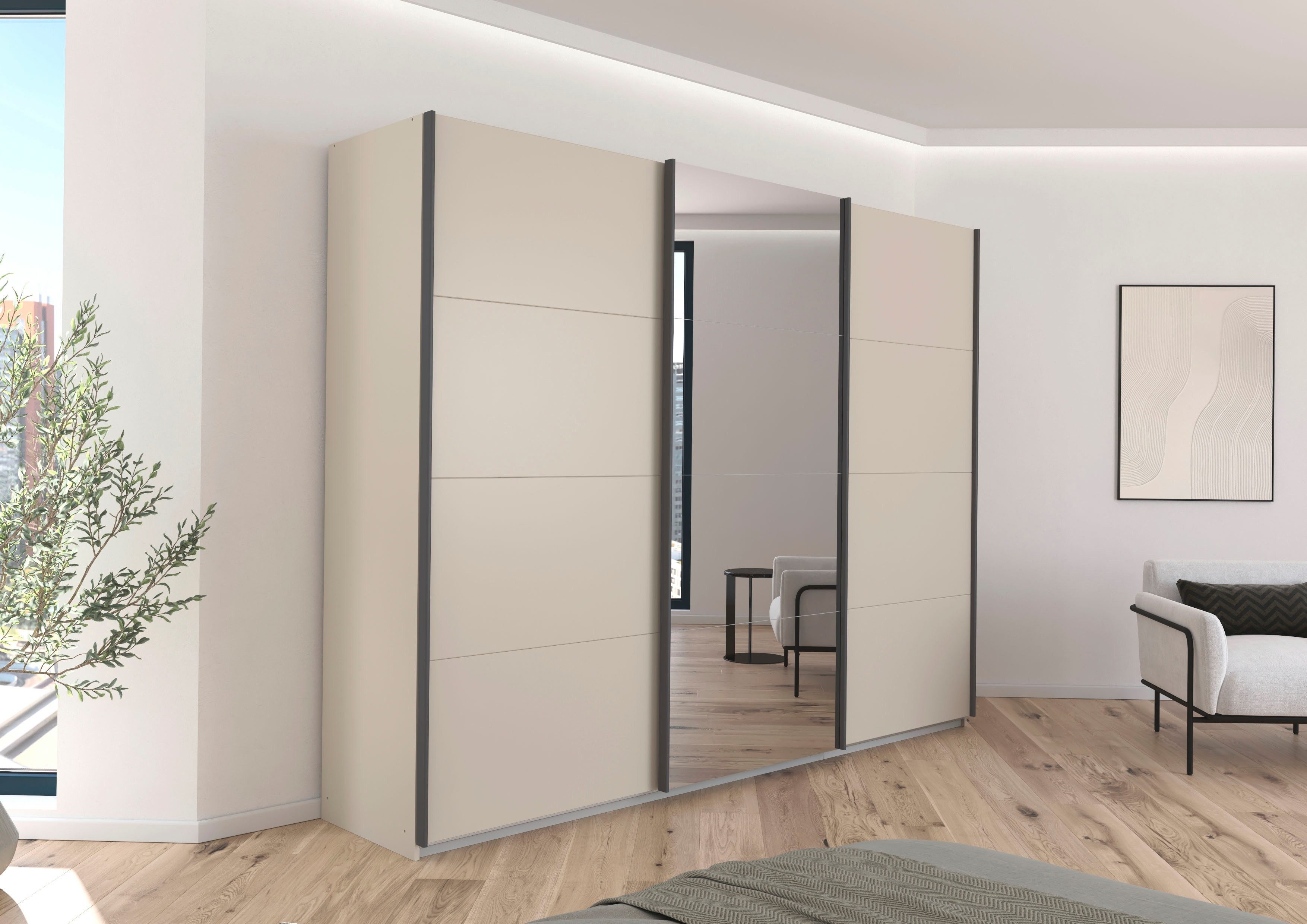 OTTO home Schwebetürenschrank Kleiderschrank Schrank Schlafzimmerschrank Garderobe AGORDO (Breiten 203/271/315/360 cm in drei Griff-Farben - NEU: Farbe SCHWARZ) Top Innenausstattung, in 4 Breiten und 2 Höhen MADE IN GERMANY