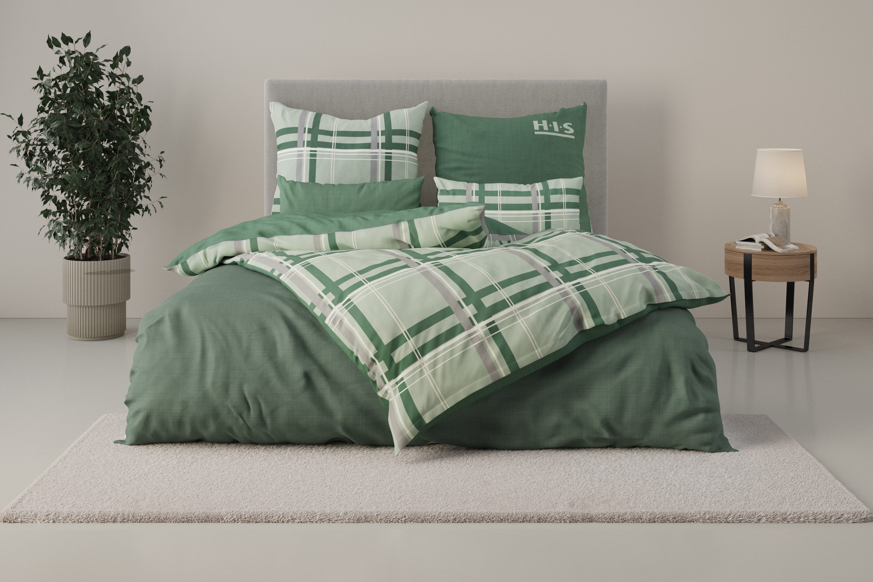 H.I.S Wendebettwäsche Talin, Linon, 2 teilig, in Gr. 135x200 oder 155x220 cm, 100% Baumwolle, Karo-Design