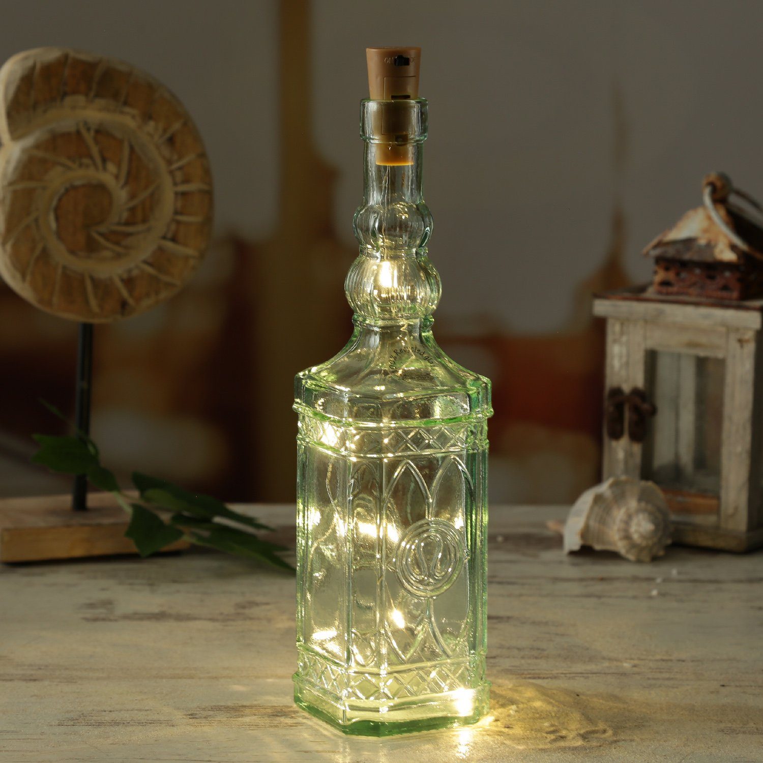 MARELIDA LED-Lichterkette LED Draht für Flaschen Korken Flaschenlicht Weinflaschen 55cm silber, 6-flammig