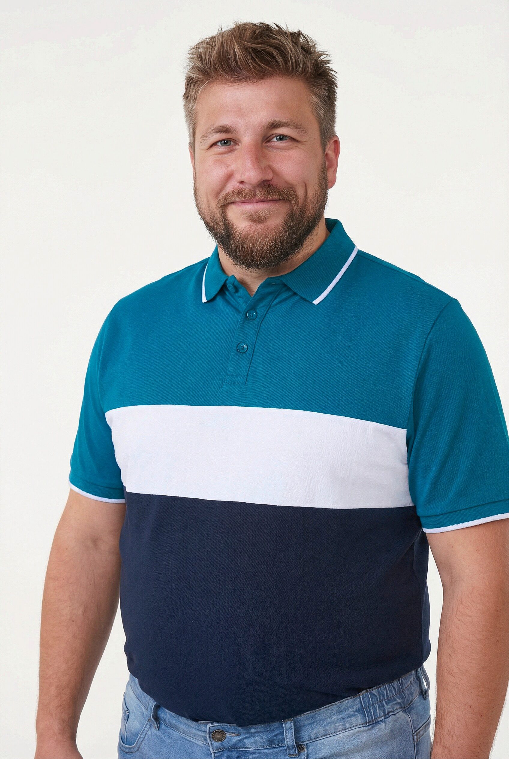 Men Plus Poloshirt Poloshirt Bauchfit Colorblocking Halbarm
