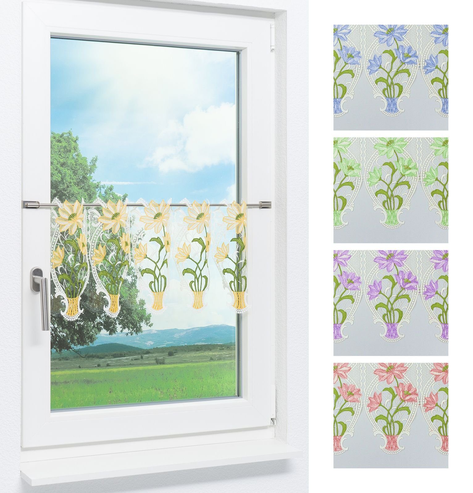 Scheibengardine Blumenpracht, Plauener Spitze®, (1 St), transparent, HxB 30x49.5cm