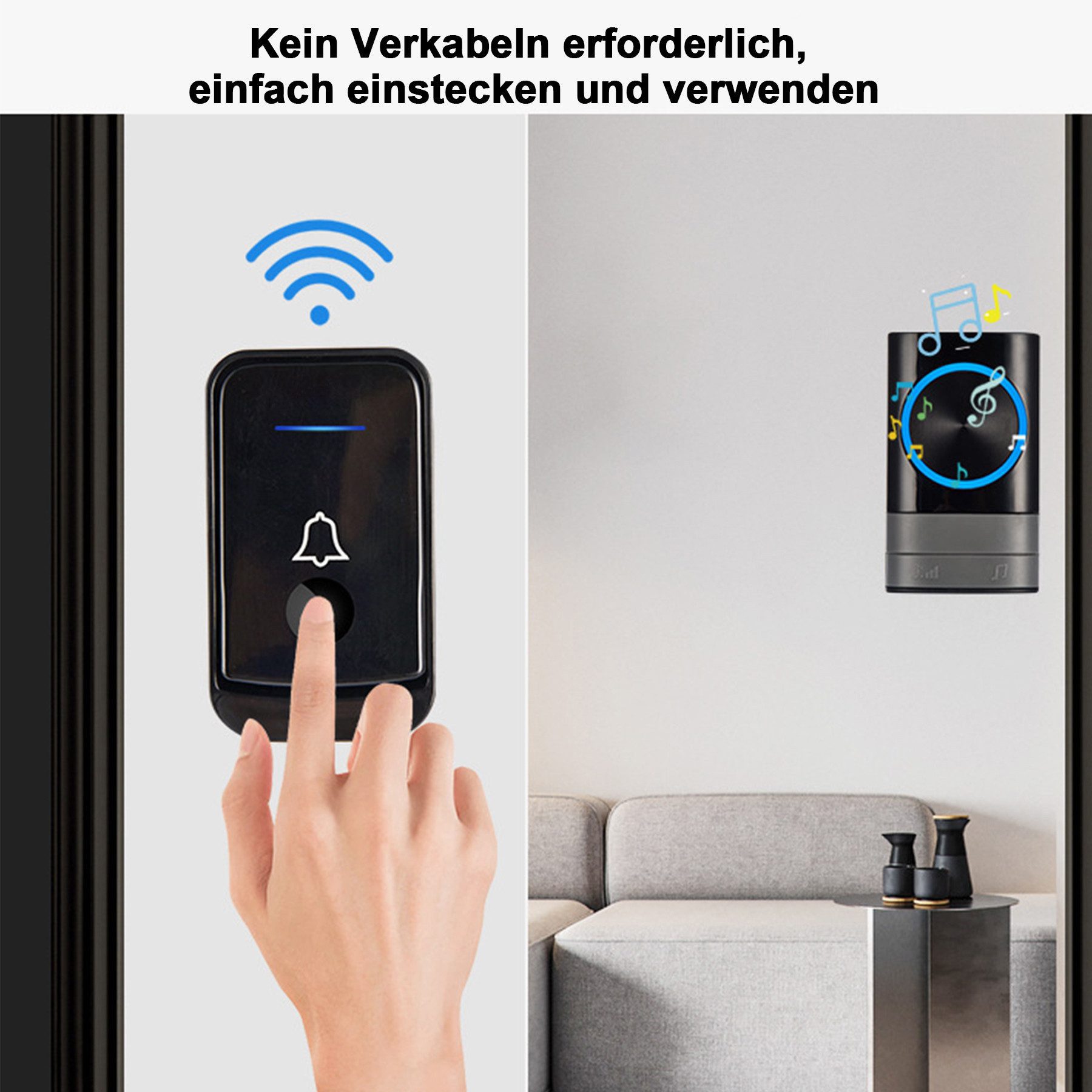 Senmudi Smart Home Türklingel Funkklingel, Kabellose Türklingel Funk Set 200m Reichweite (IP44 Aussen Wasserdicht Haustür Klingel, mit 2 Plug-In-Empfänger und 1 Sender, Personenerkennung, Wasserdicht,für Haus, Büro, Hotel, Villa, Wohnung)