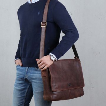 SID & VAIN Messenger Bag Leder Umhängetasche Unisex SPENCER, Laptoptasche 15 Zoll Echtleder, Businesstasche Damen Herren braun