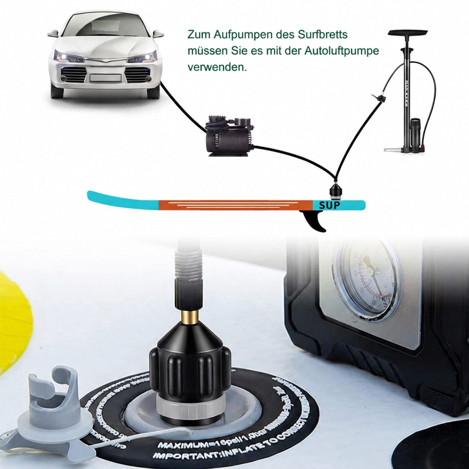 MOPUEA SUP-Pumpe Adapter für Schlauchboote Kompressor Luft Ventiladapter (Adapter Konventionelle Aufblasbares Boot Luftpumpe Luftventiladapter, 1-tlg), Konverte – Bild 5 von 5
