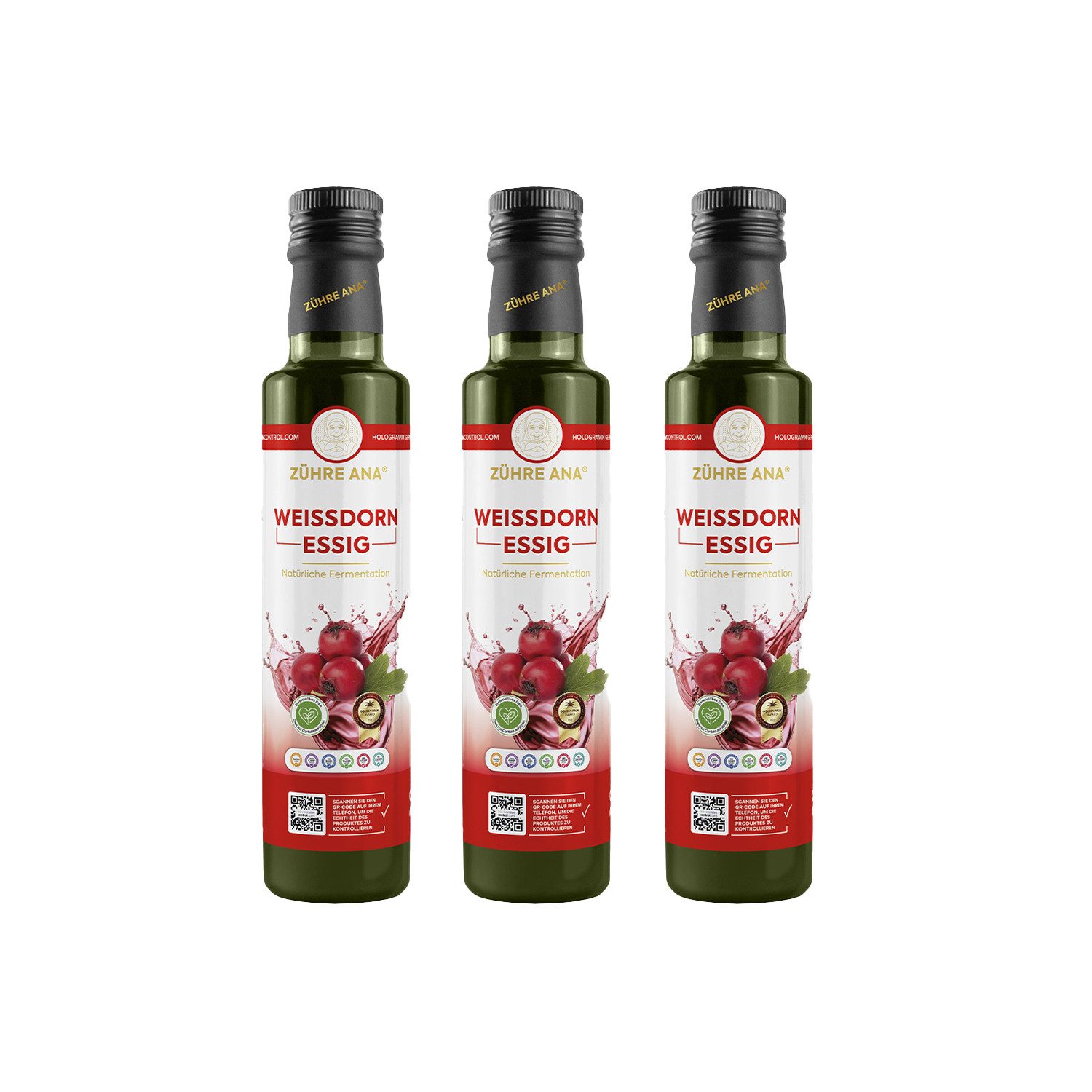Zühre Ana® Essig Weißdornessig - natürlich fermentiert, Vitamin C., Natürlich Fermentiert