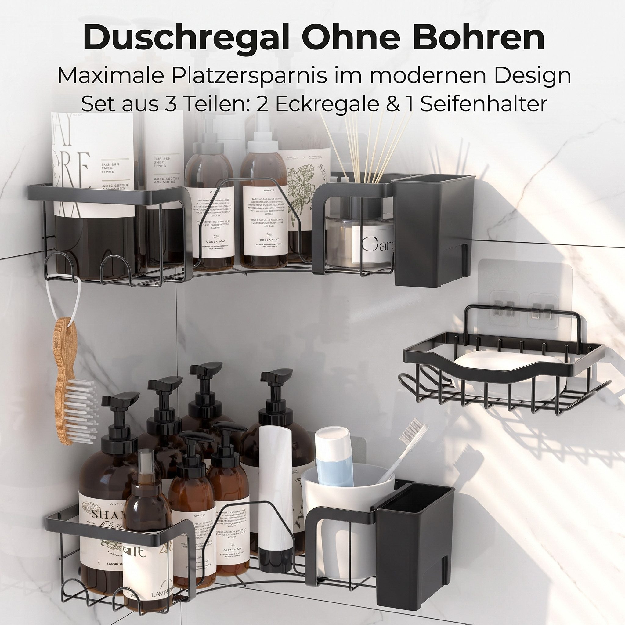 SURFOU Duschablage Duschregal Ecke ohne Bohren aus Edelstahl Schwarz