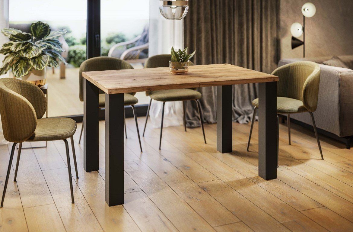 Endo-Moebel Esstisch Esstisch "Juka" 130-210cm ausziehbar erweiterbar Kulissentisch (1 Tisch), Vierfuß, schwarz-matte Tischbeine, für bis zu 8 Personen – Bild 2 von 3
