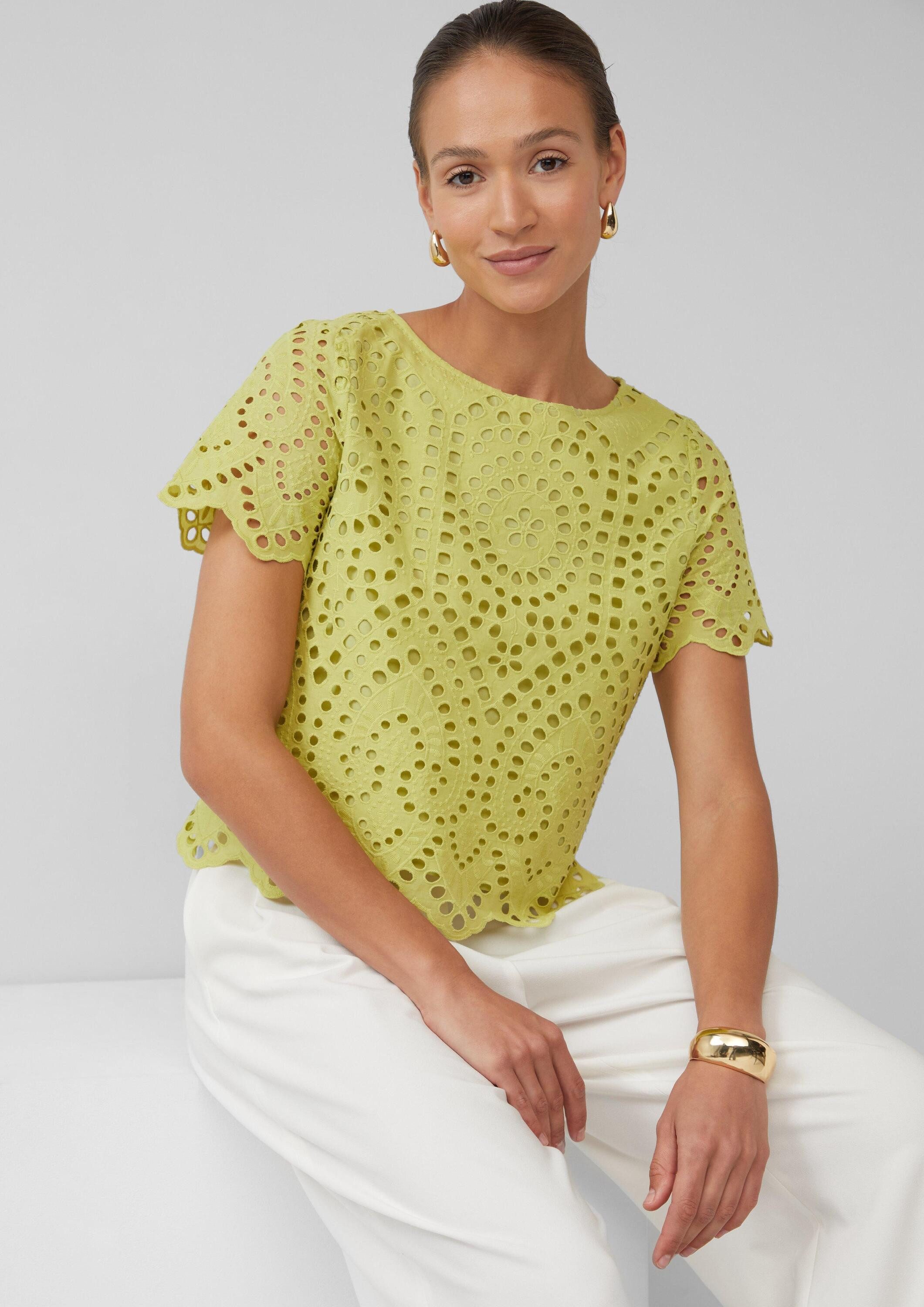 s.Oliver Kurzarmbluse Bluse Verkürzte Baumwollbluse aus Lochstickerei