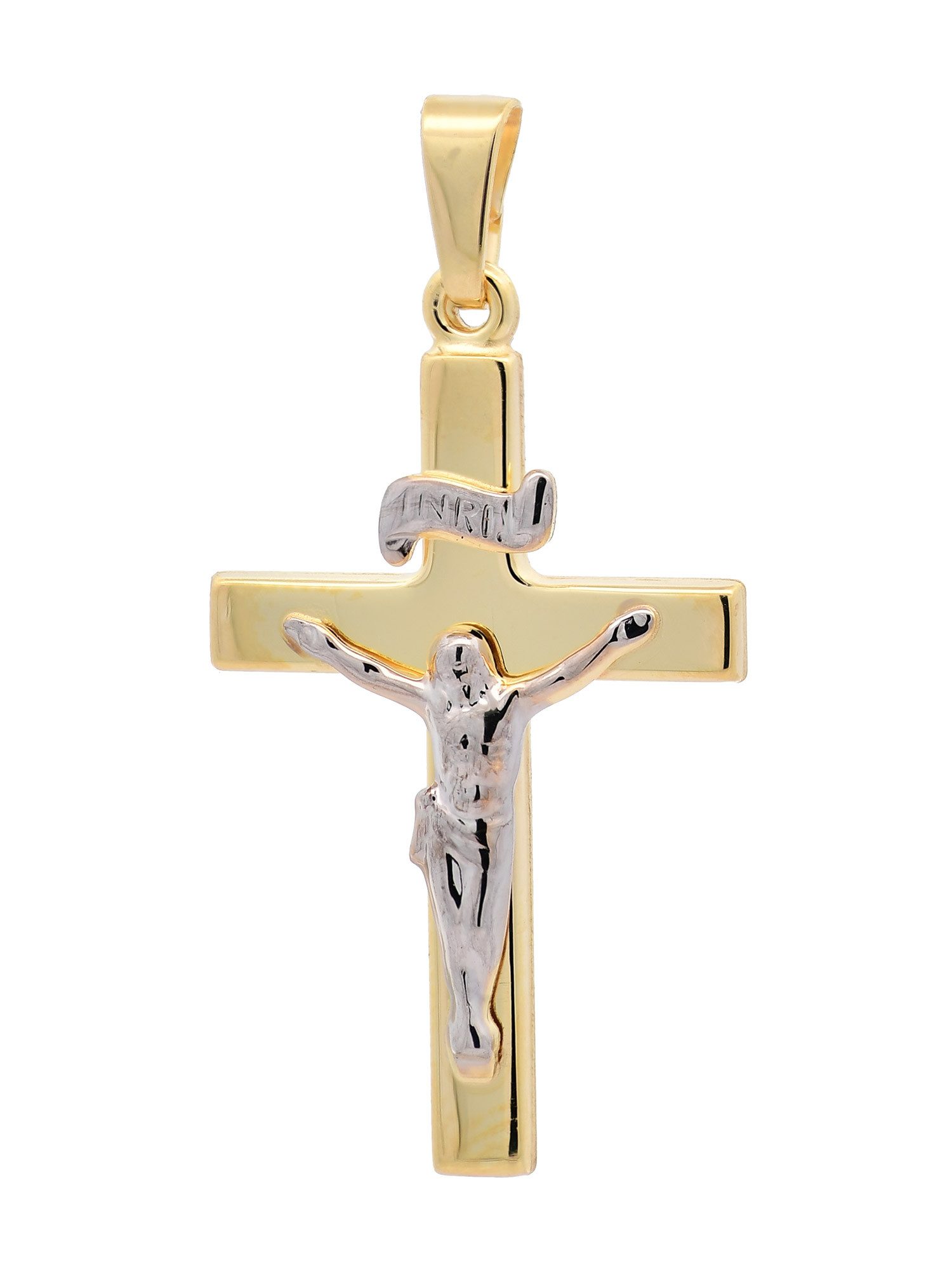 HOPLO Kreuzanhänger Gold Anhänger Kreuz Korpus mit Goldkette 585-14 Karat Gold 36 cm, Made in Germany