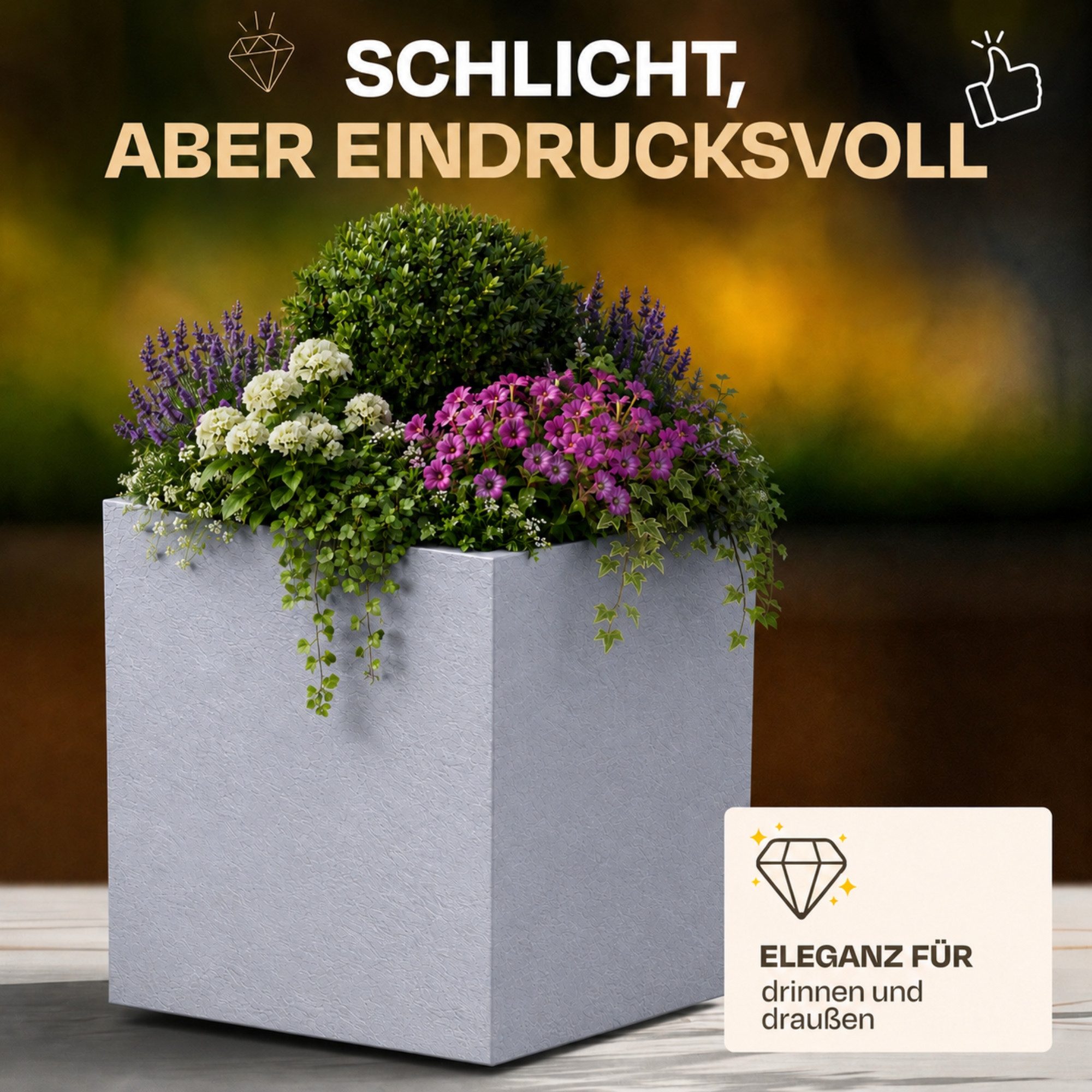 ONDIS24 Blumenkasten Ondis24 Pflanzkübel Vulkan Pierre 50 (1 St), 50x50x50 cm, in Vulkanstein/Basalt-Optik mit Wasserspeicher – Bild 5 von 5