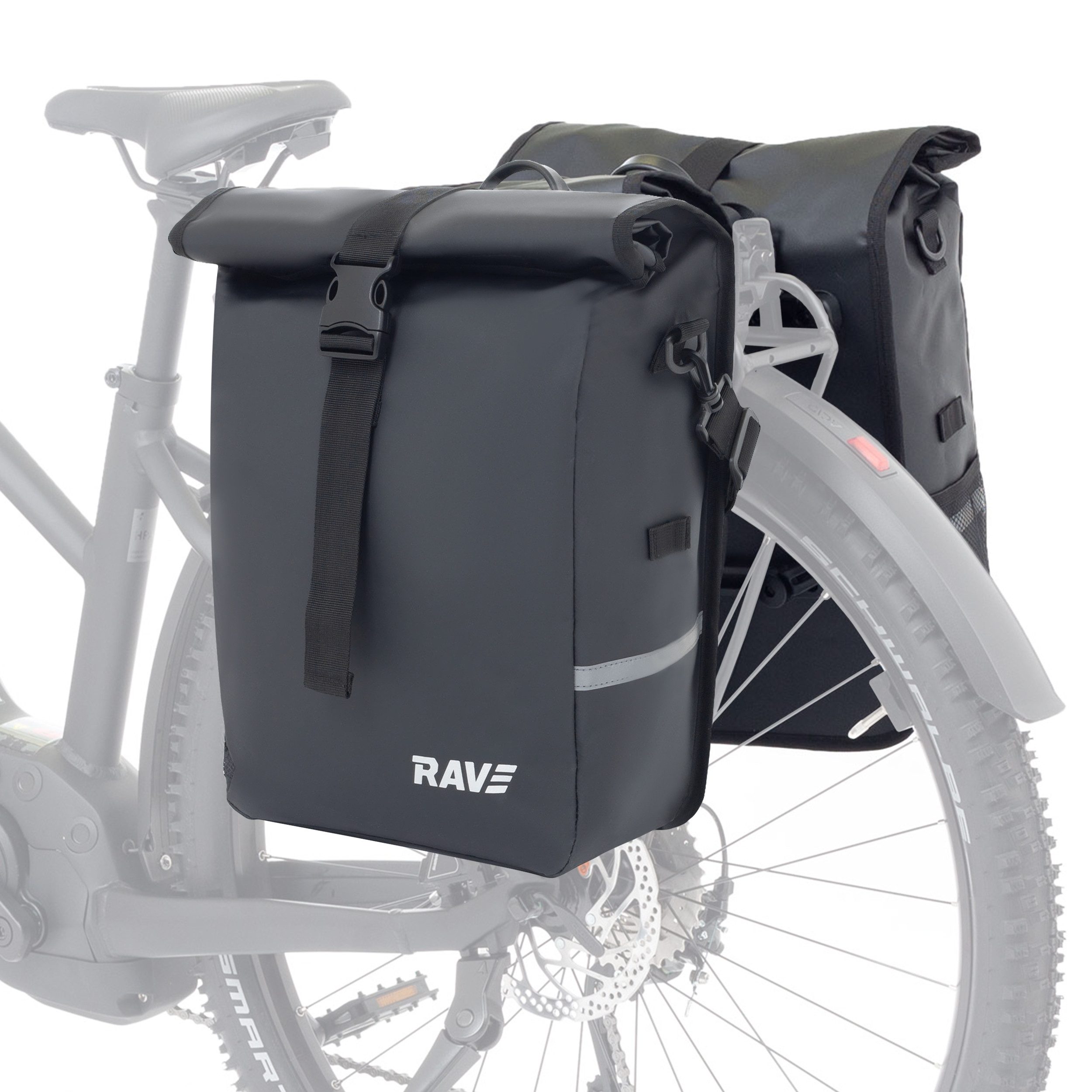 Rave Bike&Outdoor Gepäckträgertasche Voyage (2-tlg., 2 x 22 Liter), Schnelle, werkzeuglose Montage dank Easy-Click-System