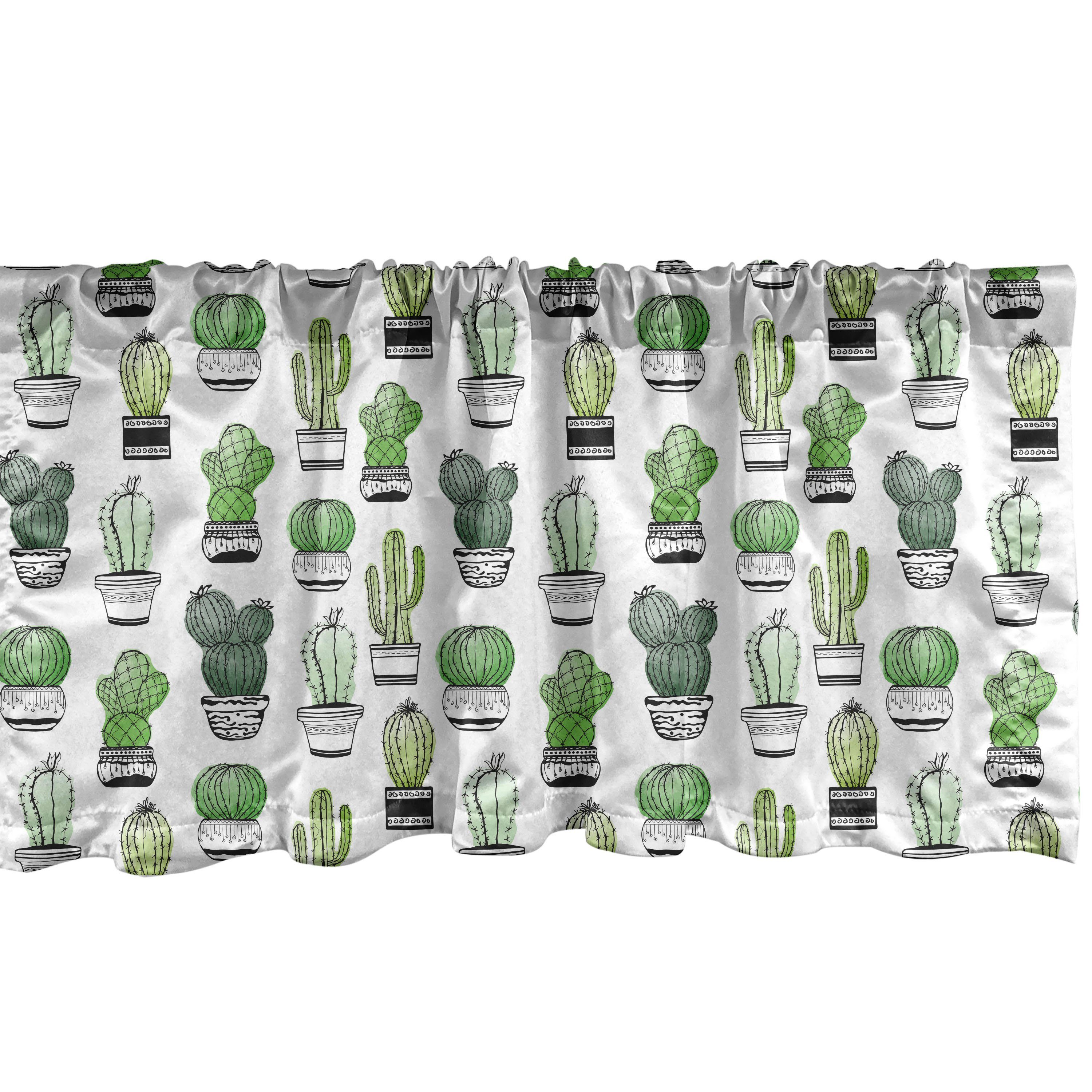 Scheibengardine Vorhang Volant für Dekor Kaktus mit Abakuhaus, Latino-Laub-Muster Microfaser, Stangentasche, Küche Schlafzimmer