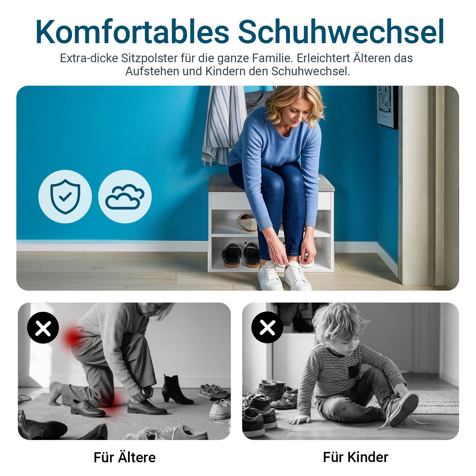 SoBuy Schuhbank FSR25, Schuhregal mit gepolstertem Kissen, Schuhorganizer, Sitzbank mit Stauraum Schuhregal Schuhtruhe mit Sitzfläche – Bild 3 von 5