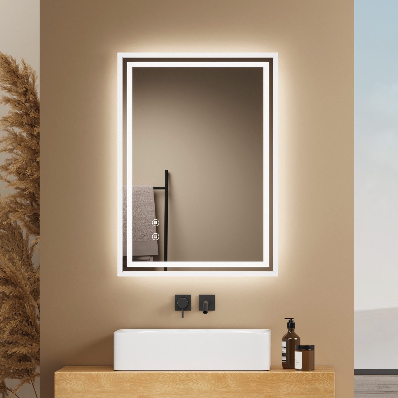 EMKE Badspiegel mit Touch 6500K LED-Beleuchtung günstig online kaufen