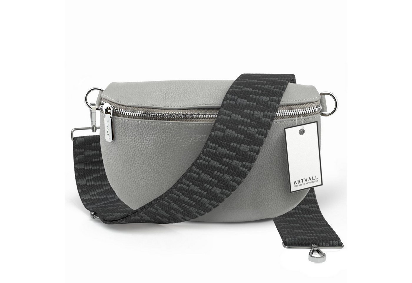 ARTVALL Umhängetasche Echtleder Handtasche Damen Brusttasche Hellgrau (Tasche inkl. Taschenband), Leder Bauchtasche klein breiter Schulterriemen abnehmbarer Taschengurt