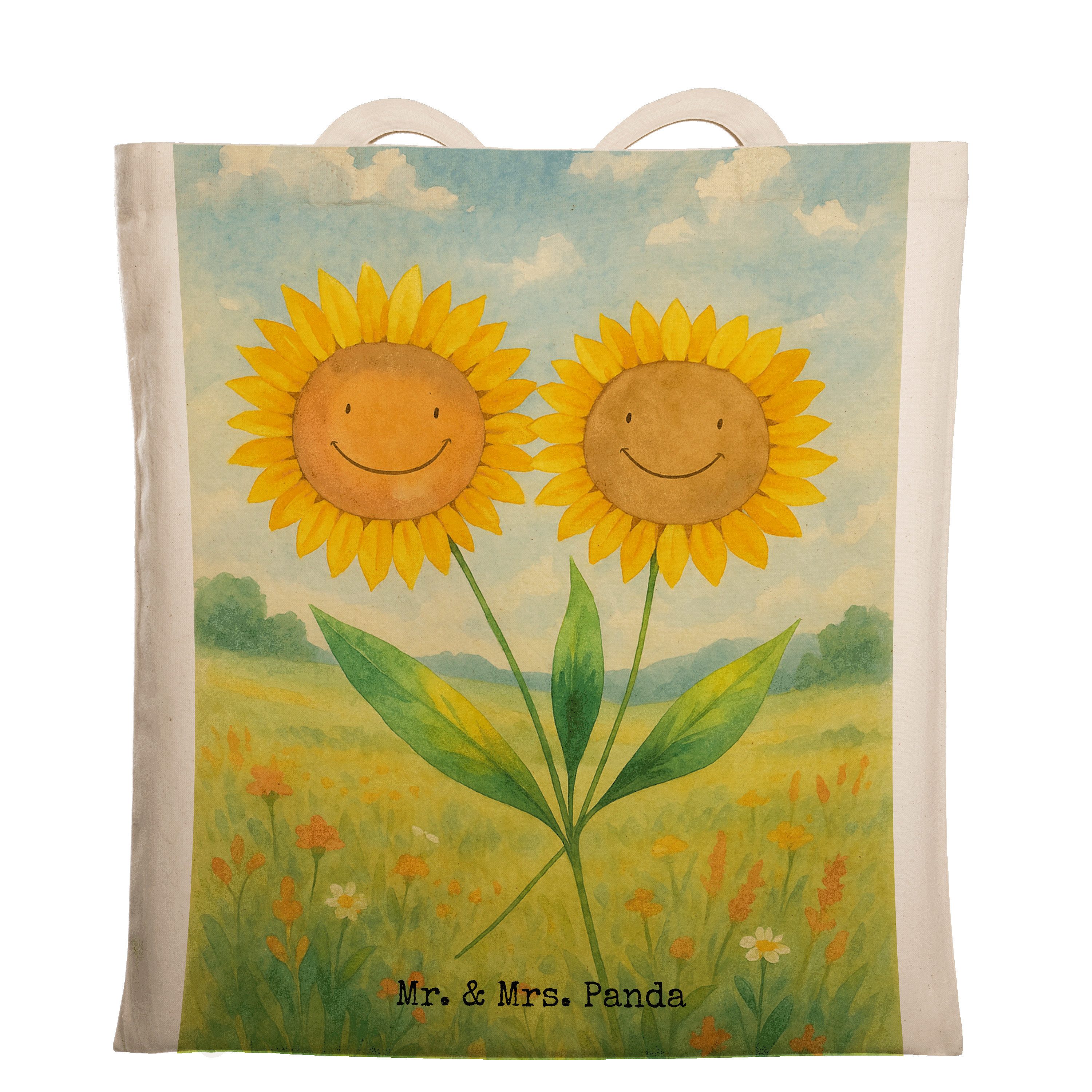 Mr. & Mrs. Panda Tragetasche Blume Sonnenblume Design, Beutel, Weiß, Jutebeutel, Uni Tasche, Lapto (Packung), Stoffbeutel Sonnenblumen festivaltasche