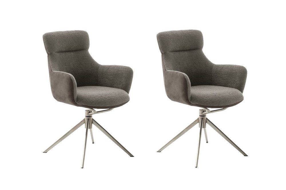 MCA furniture Esszimmerstuhl 2er Set Stuhl Pelion mit Armlehnen, Edelstahl, drehbar, schlamm (2er-Set)