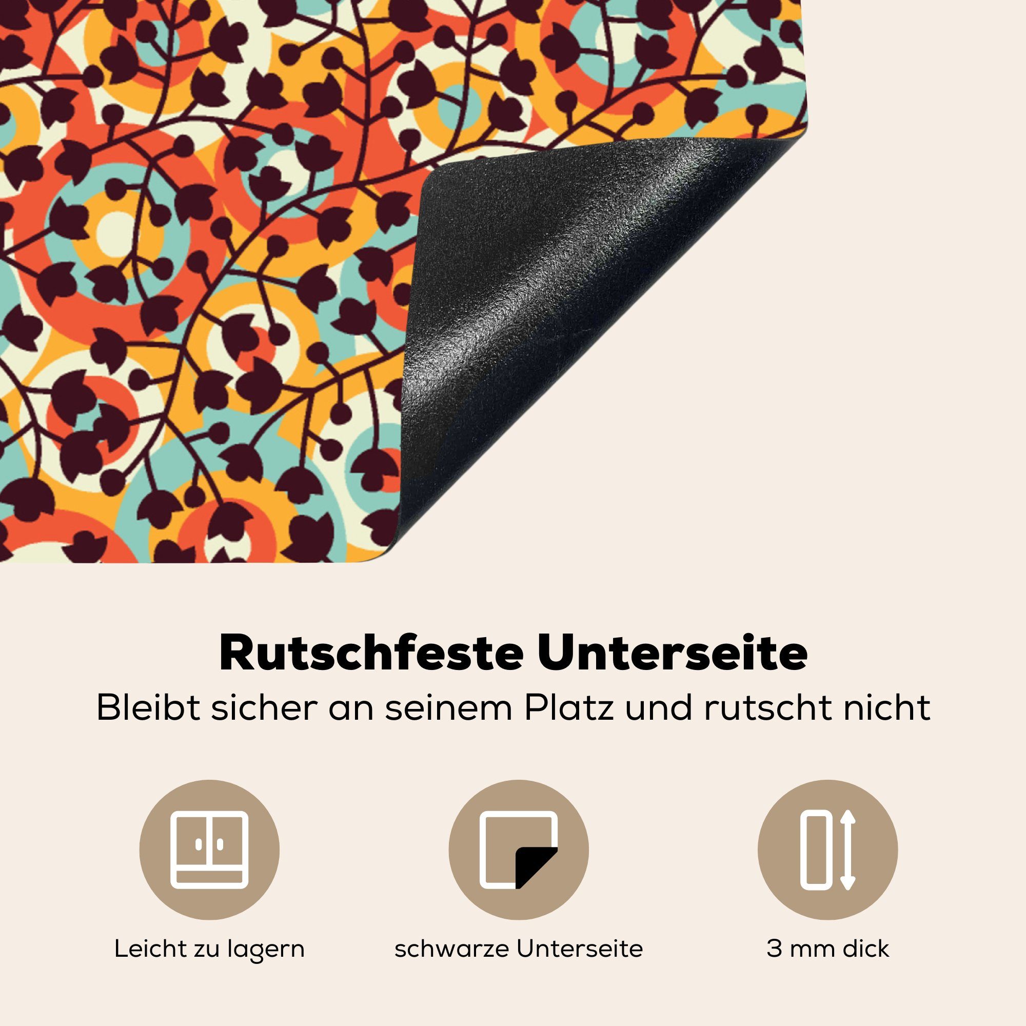 MuchoWow Herdblende-/Abdeckplatte Blumen - Bohème tlg), - die Induktionsmatte Muster, cm, Vinyl, (1 für - Ceranfeldabdeckung Kreis küche, 59x52