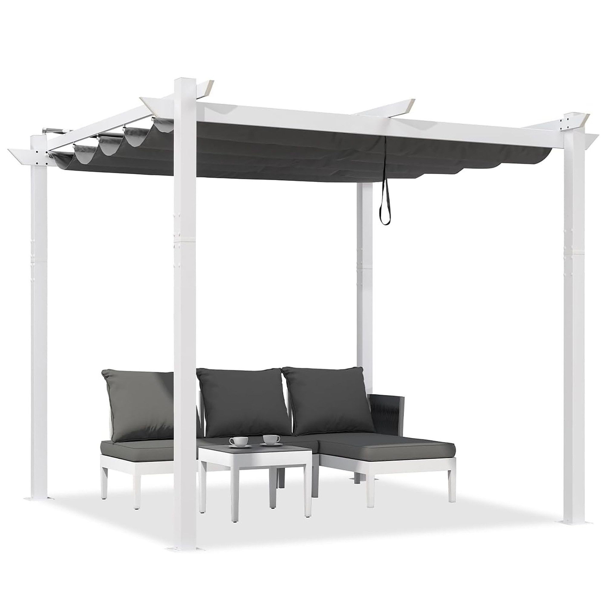 PURPLE LEAF Pergola 3 x 4 m Pavillon mit Schiebedach Aluminium Wasserdicht, UV-Schutz, Gartenpavillon Stabil & Winterfest, Terrasse, Balkon