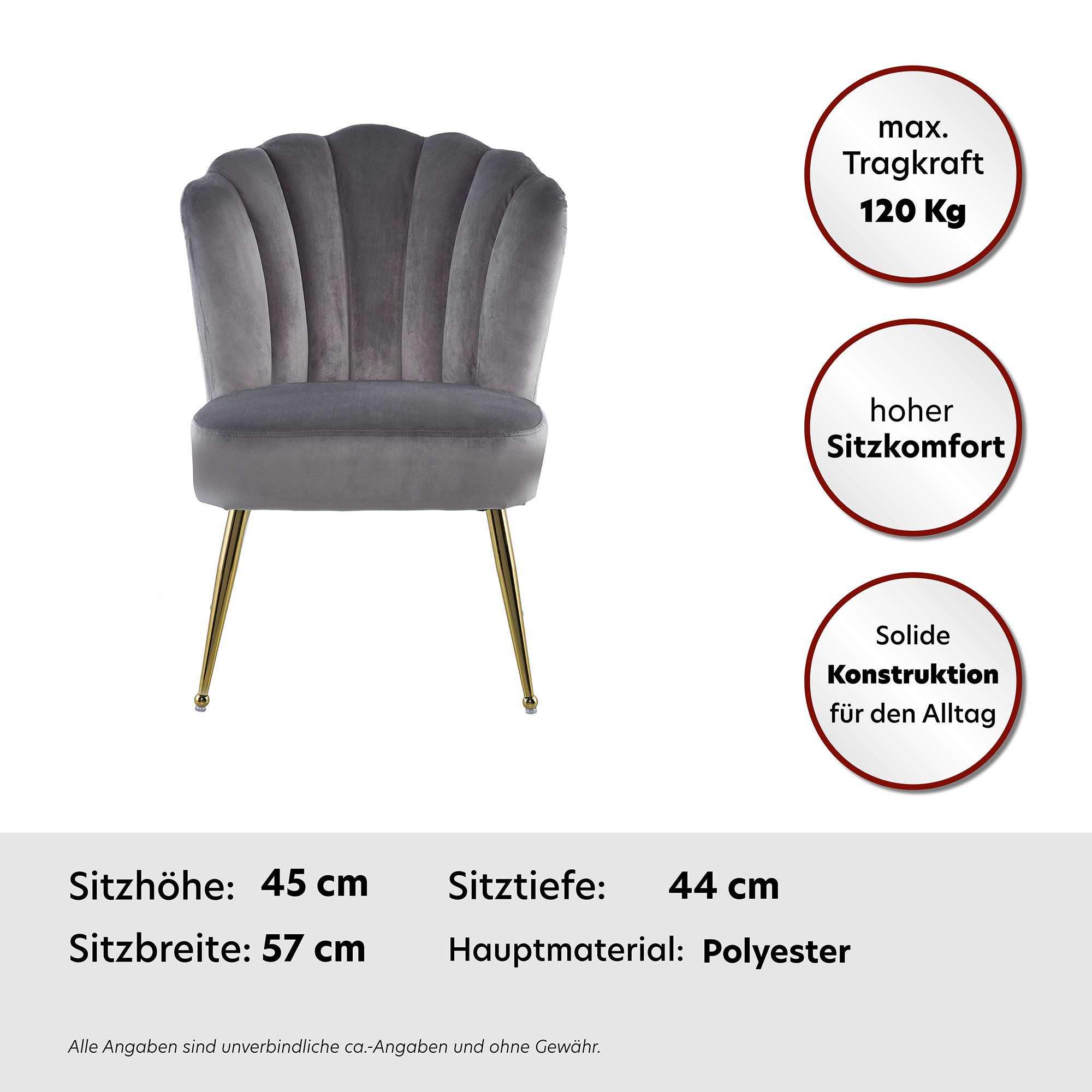 Kayoom Polsterstuhl Stuhl Lalie 125, Rückenlehne im Retro-Stil, ausgefallene Rückenlehne (1 St), Rückenlehne in Muschel-Design, Samtbezug, goldene Metallbeine