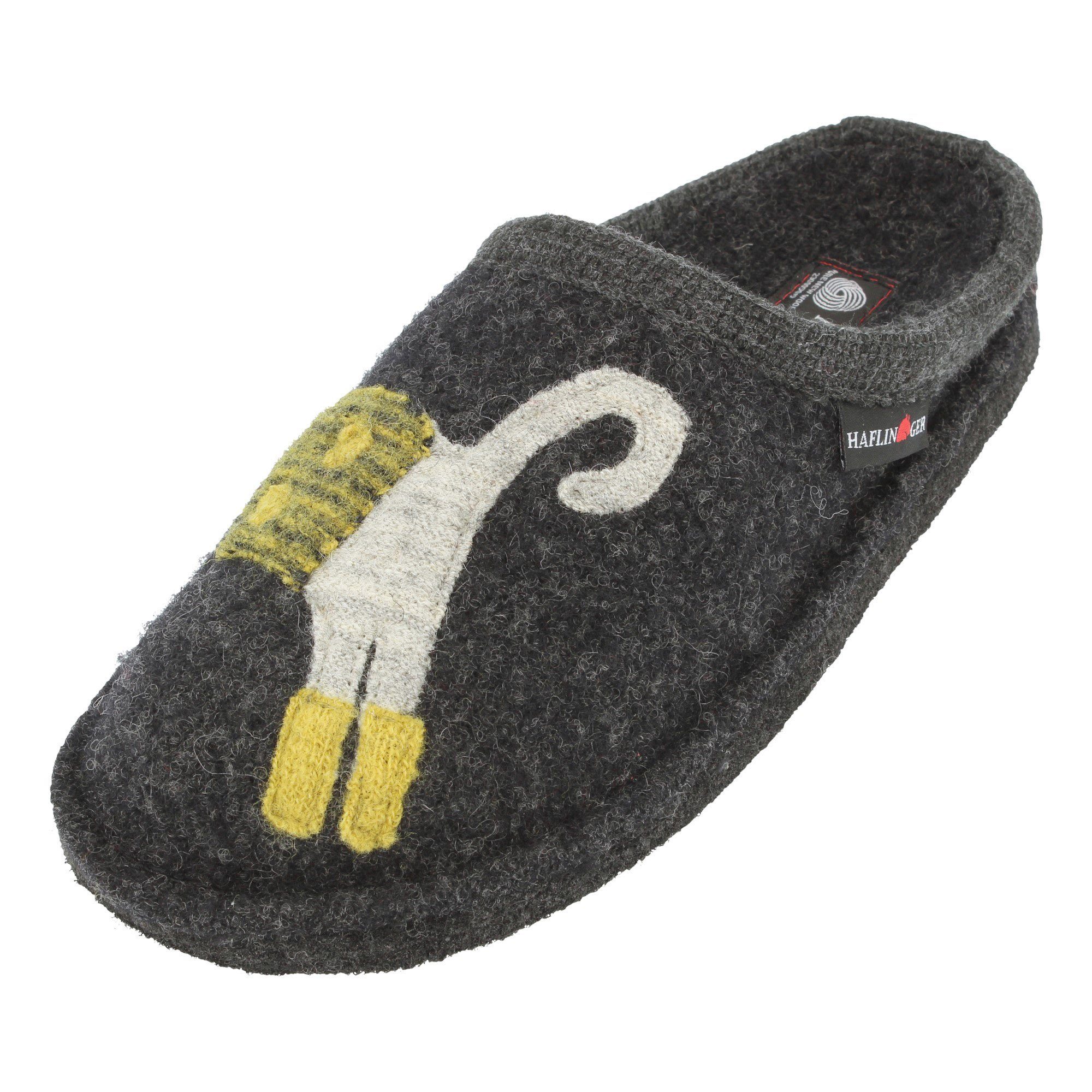 Haflinger Flair Cucho Pantoffeln gewalkter aus Wolle Katze Unisex Hausschuh
