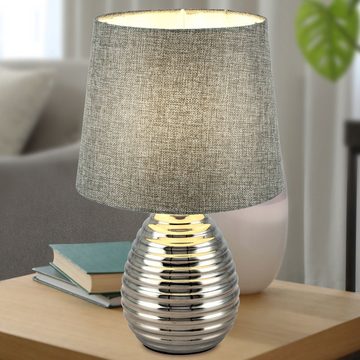 etc-shop LED Tischleuchte, Leuchtmittel inklusive, Warmweiß, Tisch Lampe Ess Zimmer Stoff grau Chrom Lese Beistell Nacht-Licht im