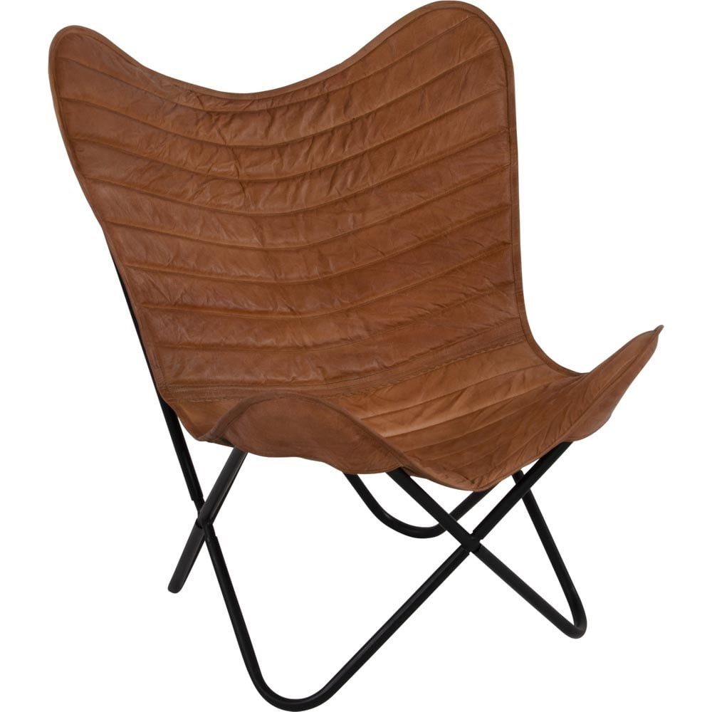 Lesli Living Klappstuhl Butterfly Chair Leder braun – Schmetterlingsstuhl Retro Sessel (1 St)