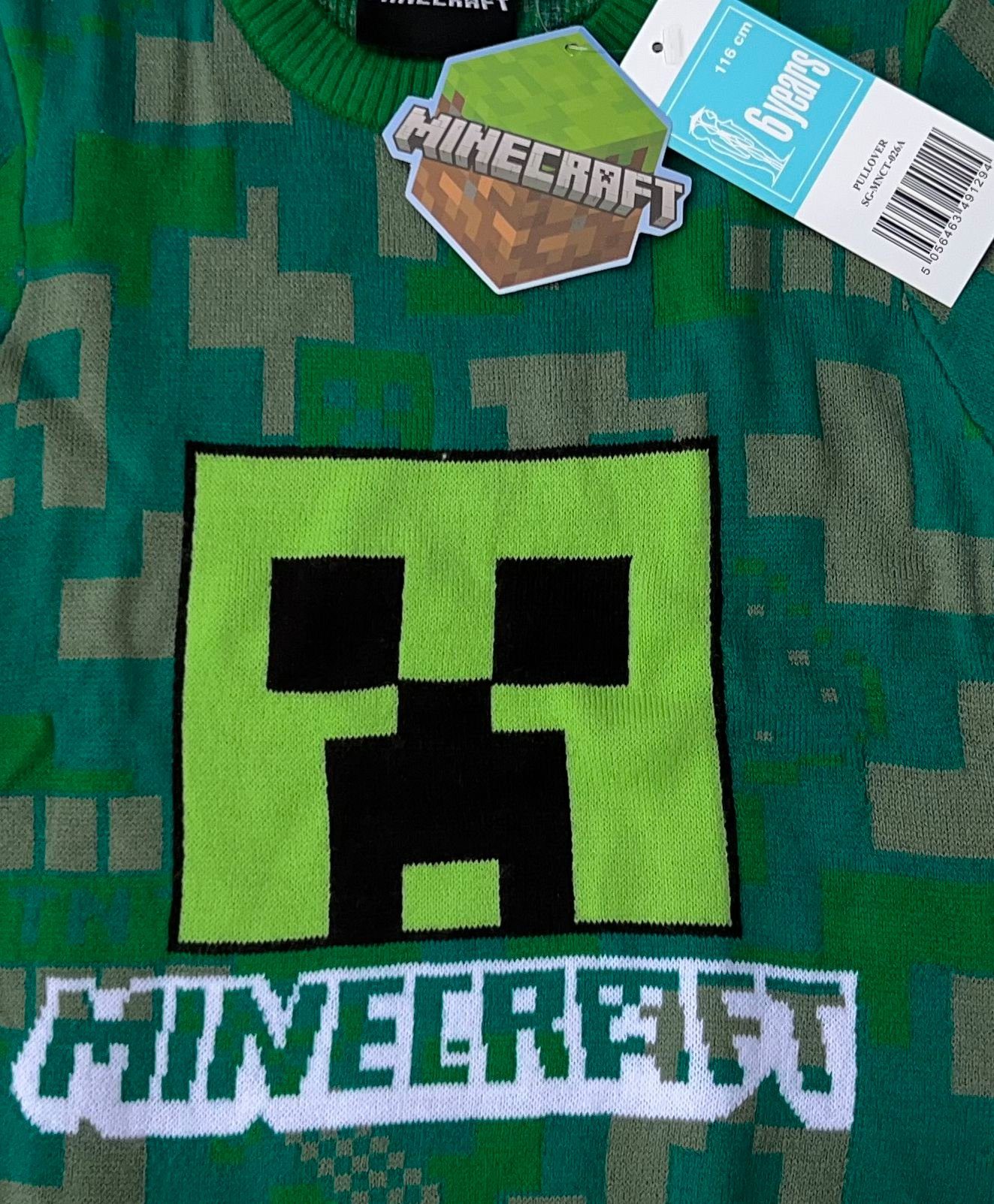 Minecraft Strickpullover MINECRAFT Kinder Pullover Pulli für Jungen + Mädchen in grau oder grün Gr. 116 128 134 140 152 für 6 8 9 10 12 Jahre
