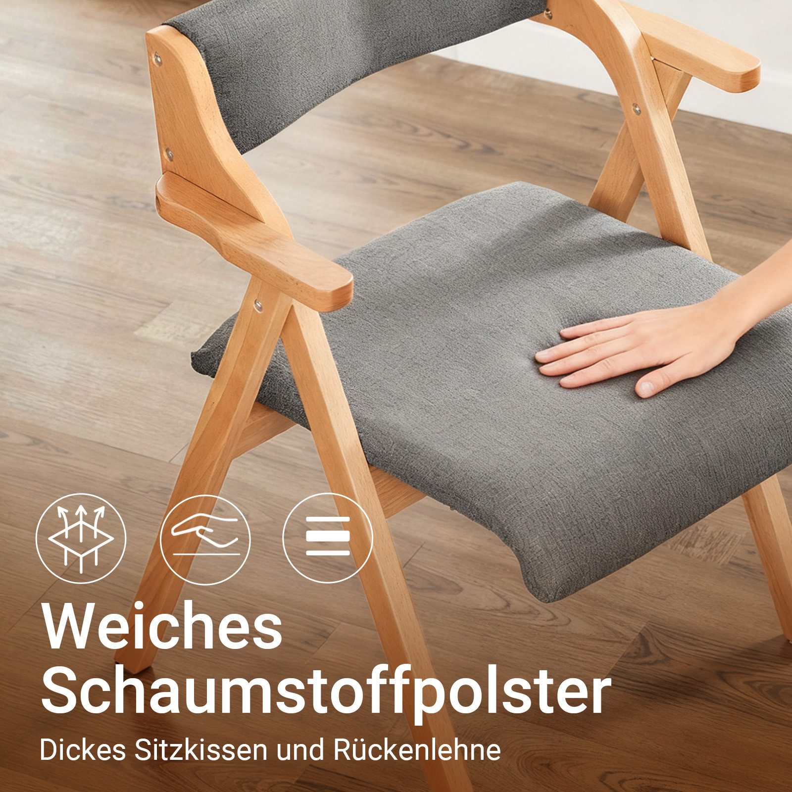 SoBuy Klappstuhl FST98, Holzstuhl Küchenstuhl Esszimmerstuhl klappbar, 4-Fuß-Stühle (1 St), Polsterstuhl mit Rücken- & Armlehne, Bürostuhl, Ergonomisches Design – Bild 4 von 5