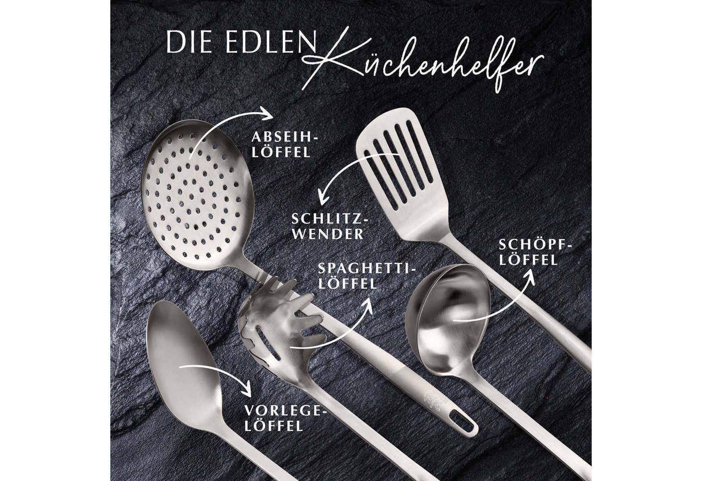 Stanley Rogers Kochbesteck-Set Edelstahl-Küchenhelfer, Premium Küchenset, Titanium-Beschichtung