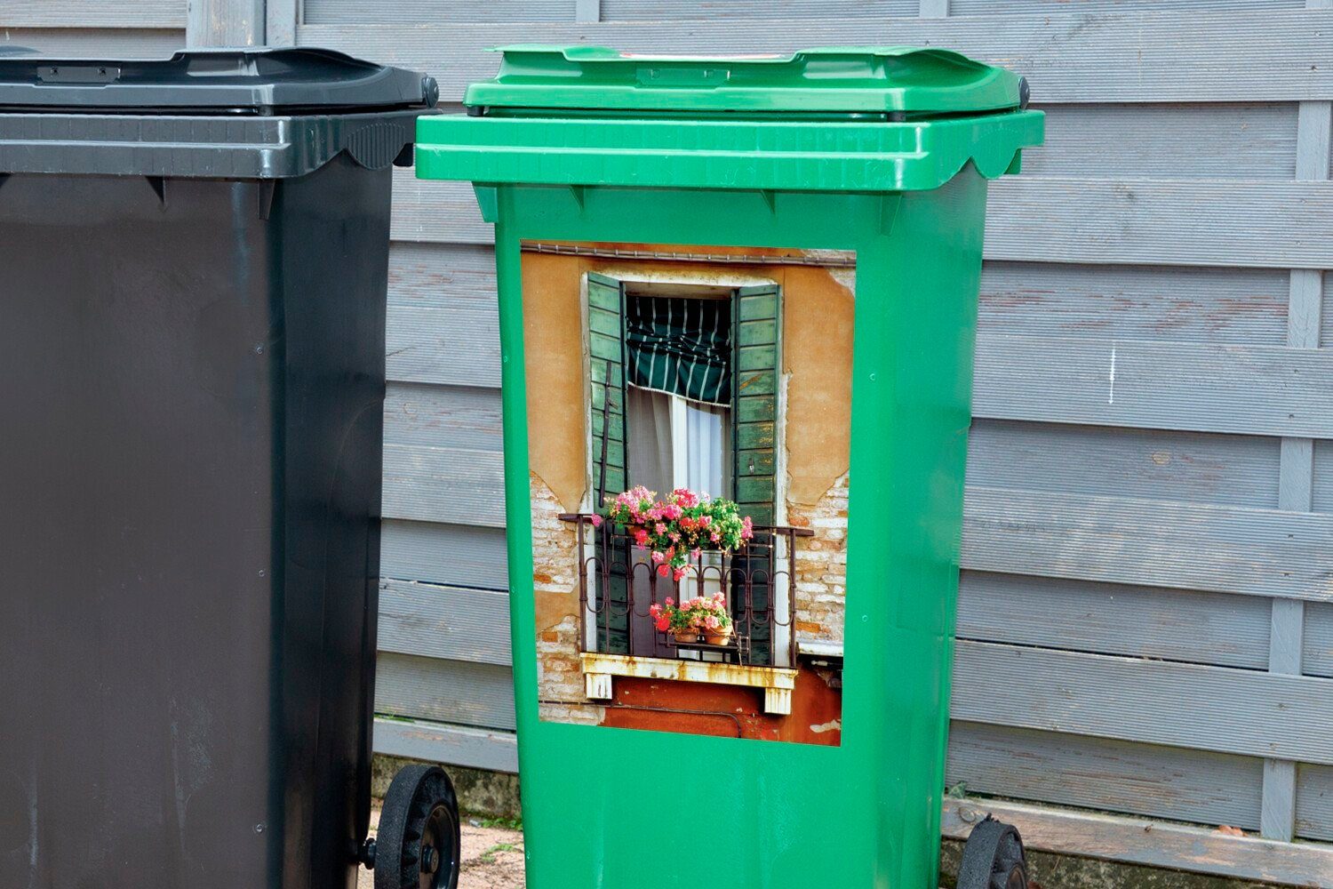 Blumen Wandsticker Container, - St), Sticker, (1 Mülltonne, Fenster - MuchoWow Schraffur Abfalbehälter Mülleimer-aufkleber,