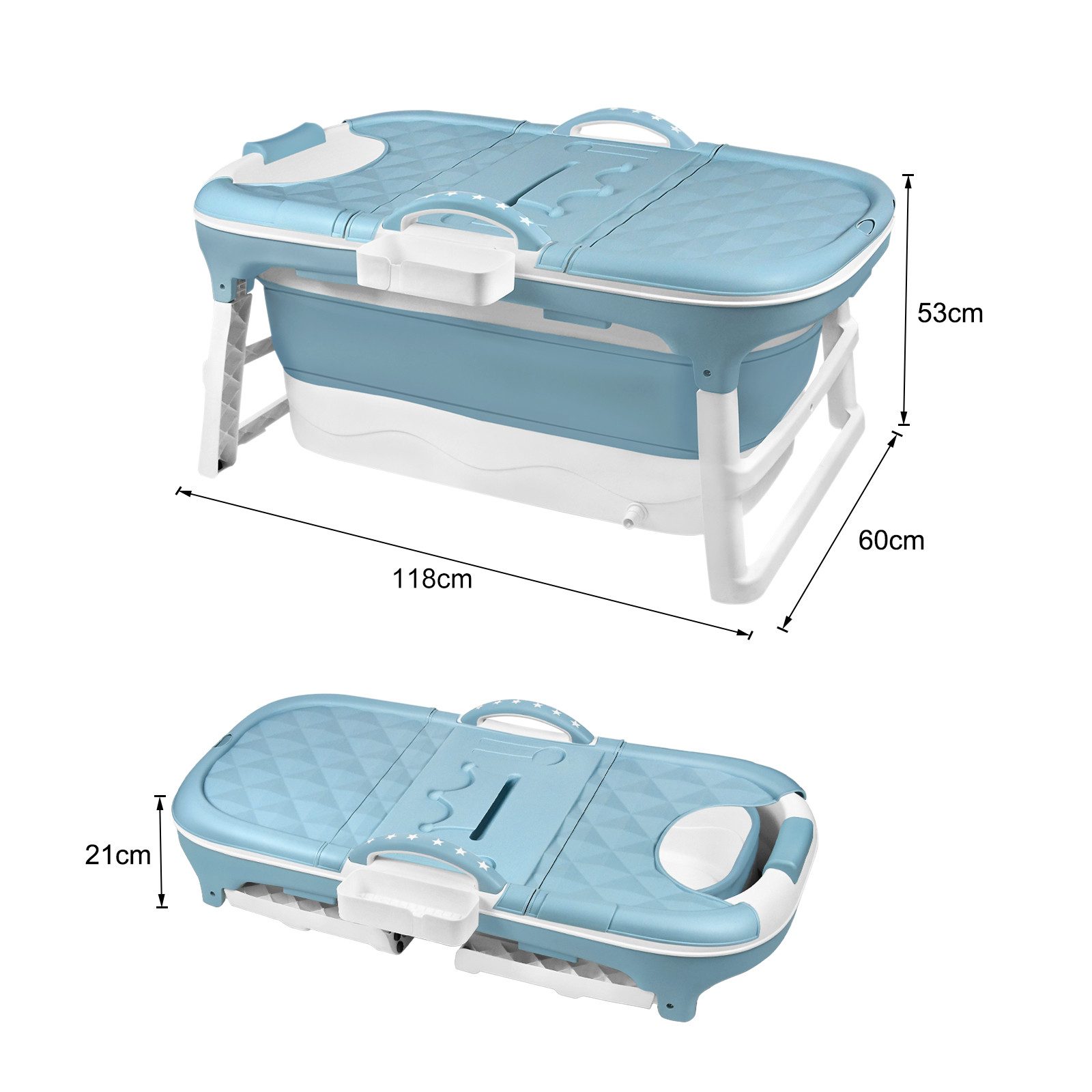 FIVMEN Badewanne Faltbare Badewanne XXL Ideal für Badezimmer, Dusche und Balkon, (Packung), Mit Abdeckung & Massagerollen, Seifenkorb, dicker Kunststoff tragbare