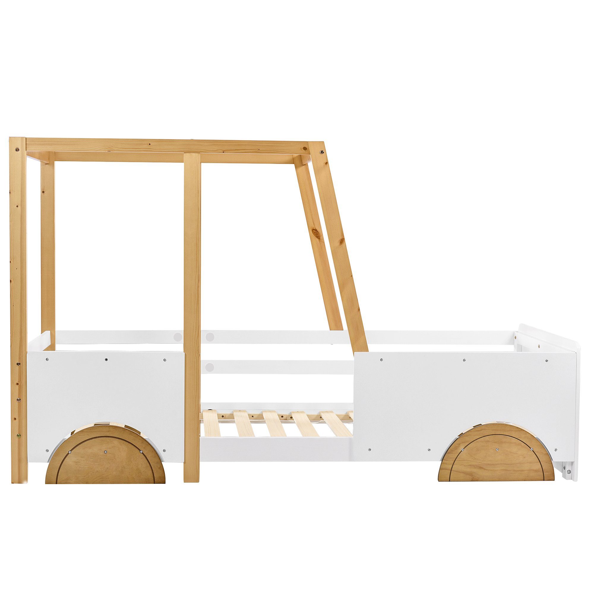 Flieks Kinderbett Jeep-Bett Rahmen 90x200cm Kiefer), (mit Autobett Einzelbett Kiefer aus mit Lattenrost