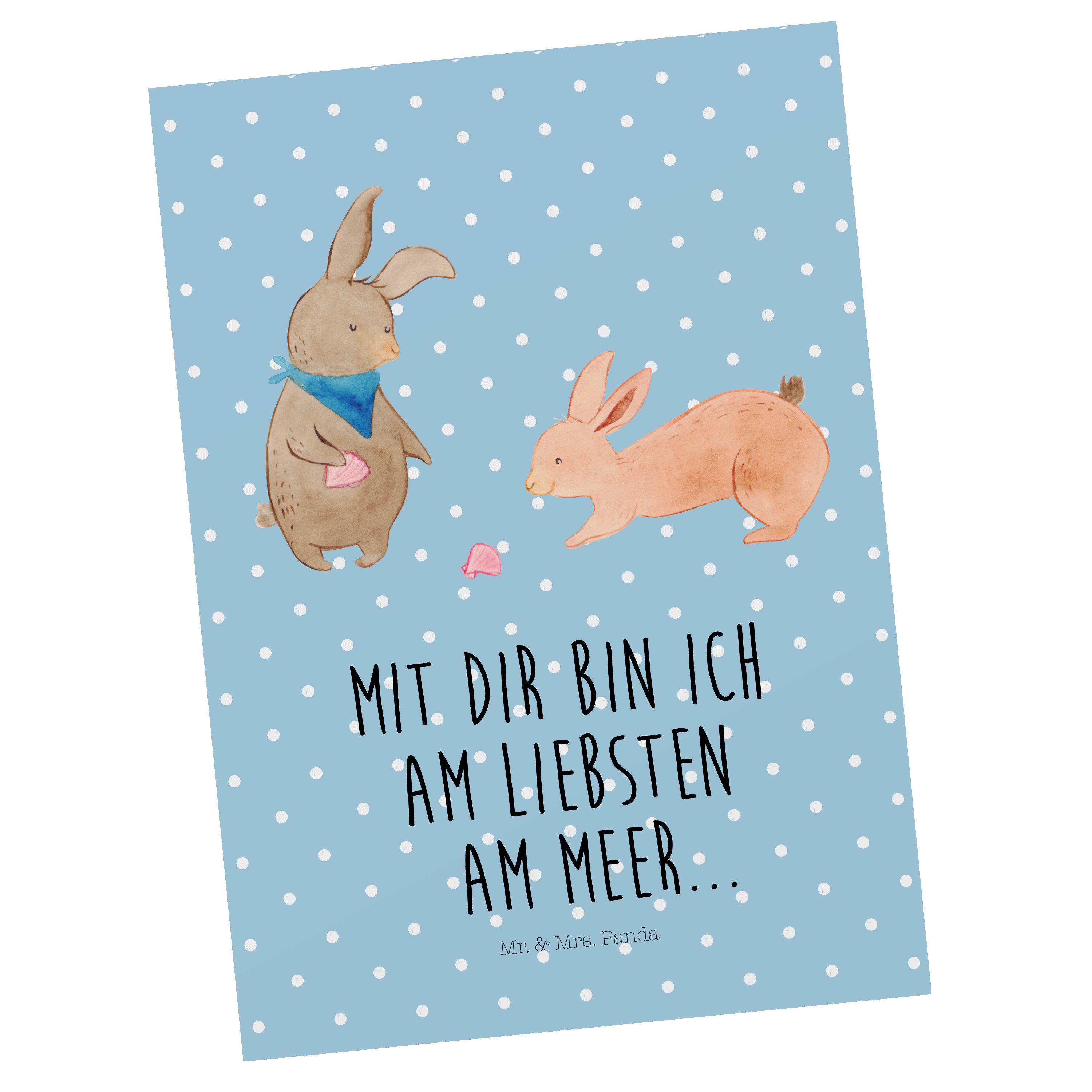 Mr. & Mrs. Panda Postkarte Hasen Muschel - Blau Pastell - Geschenk, Geschenkkarte, Karte, Musche