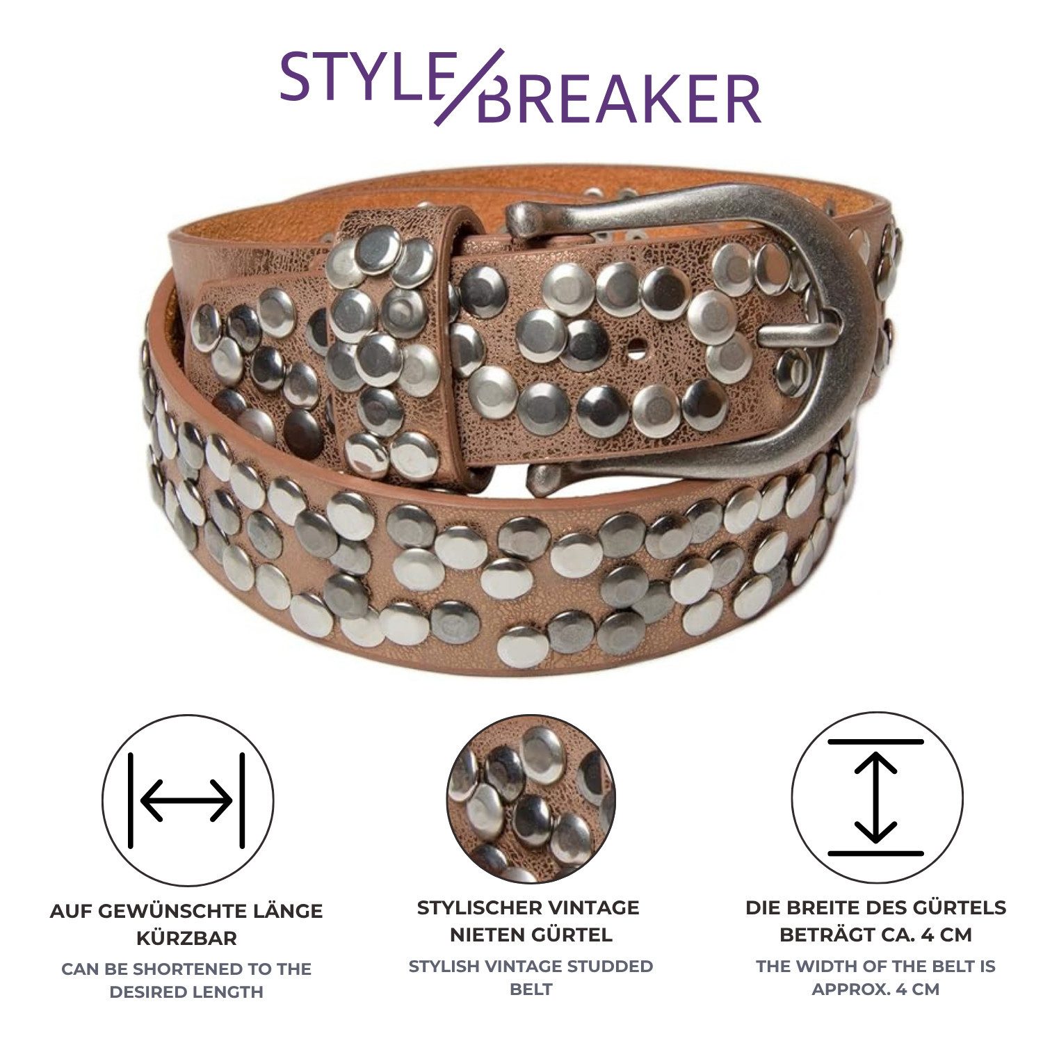 styleBREAKER Nietengürtel Vintage Nietengürtel (1-St)