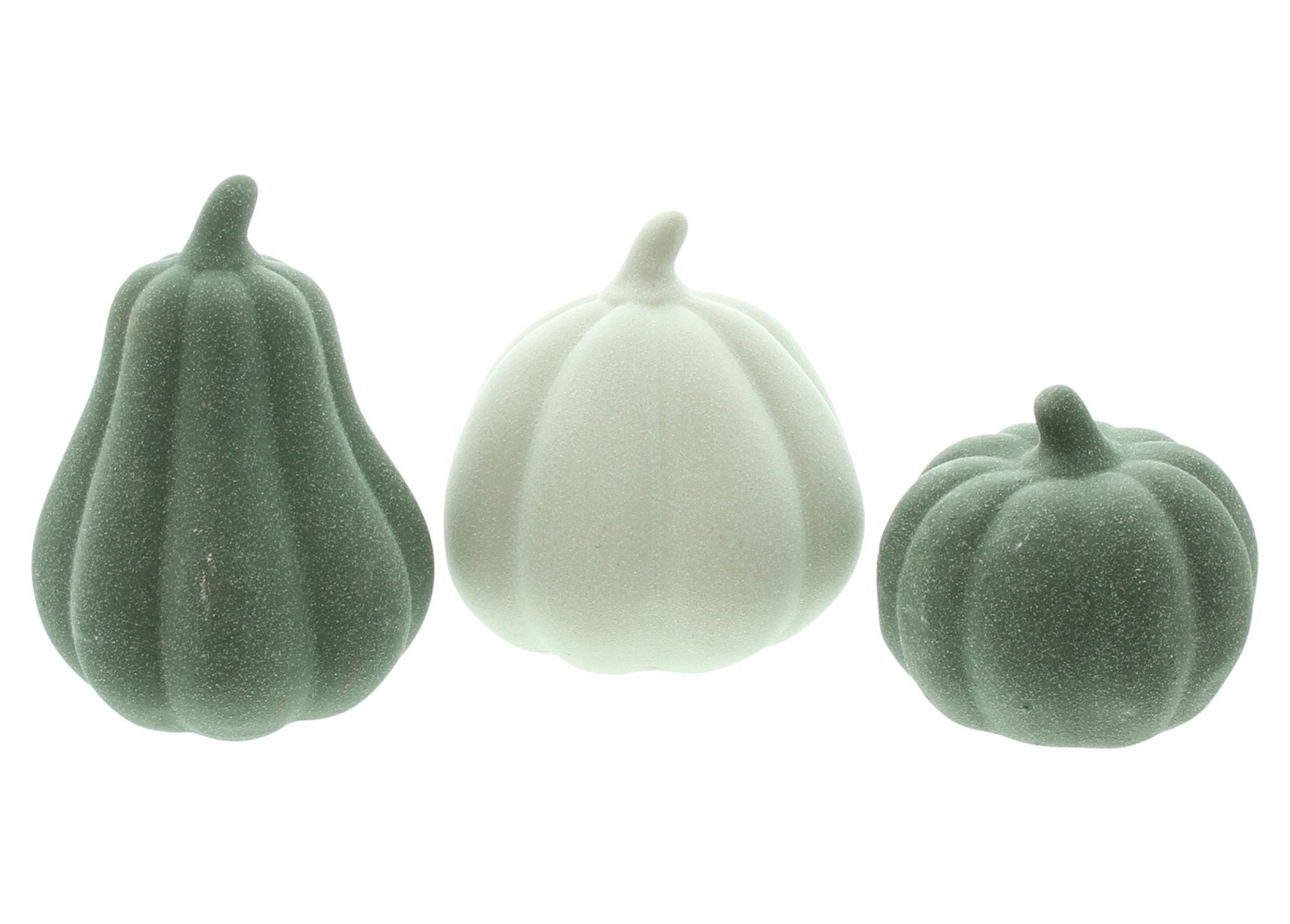 Dekoleidenschaft Dekofigur Kürbis aus Terracotta, grün & weiß, Dekokürbis, Herbstdeko, Tischdeko (3 St., im Set), Halloweendeko, Fenster Dekoration, Erntedank Fest, Kürbisdeko