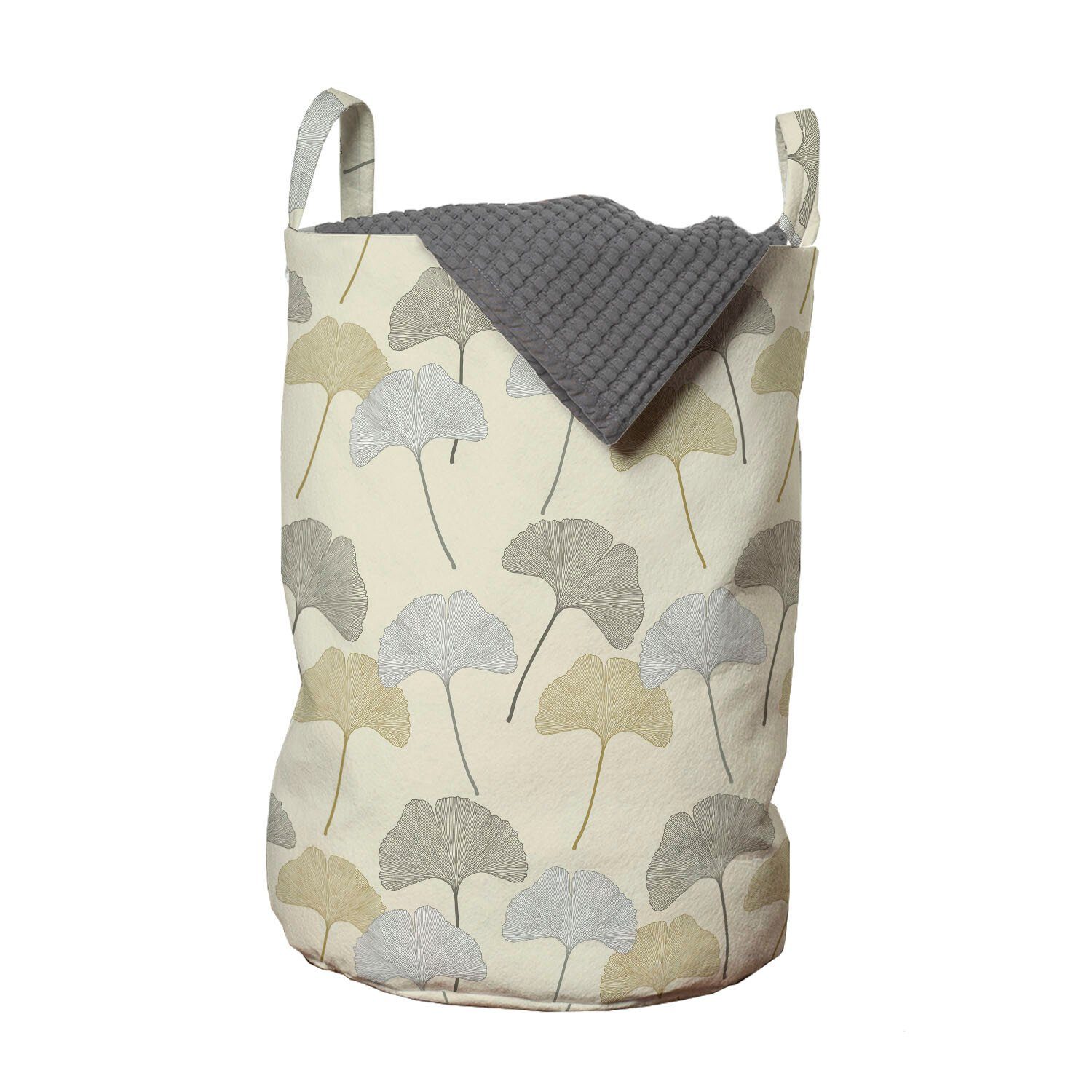 Wäschekorb Gingko Wäschesäckchen mit für Waschsalons, Griffen Retro-Stil Abakuhaus Kordelzugverschluss Soft-Baum-Blätter
